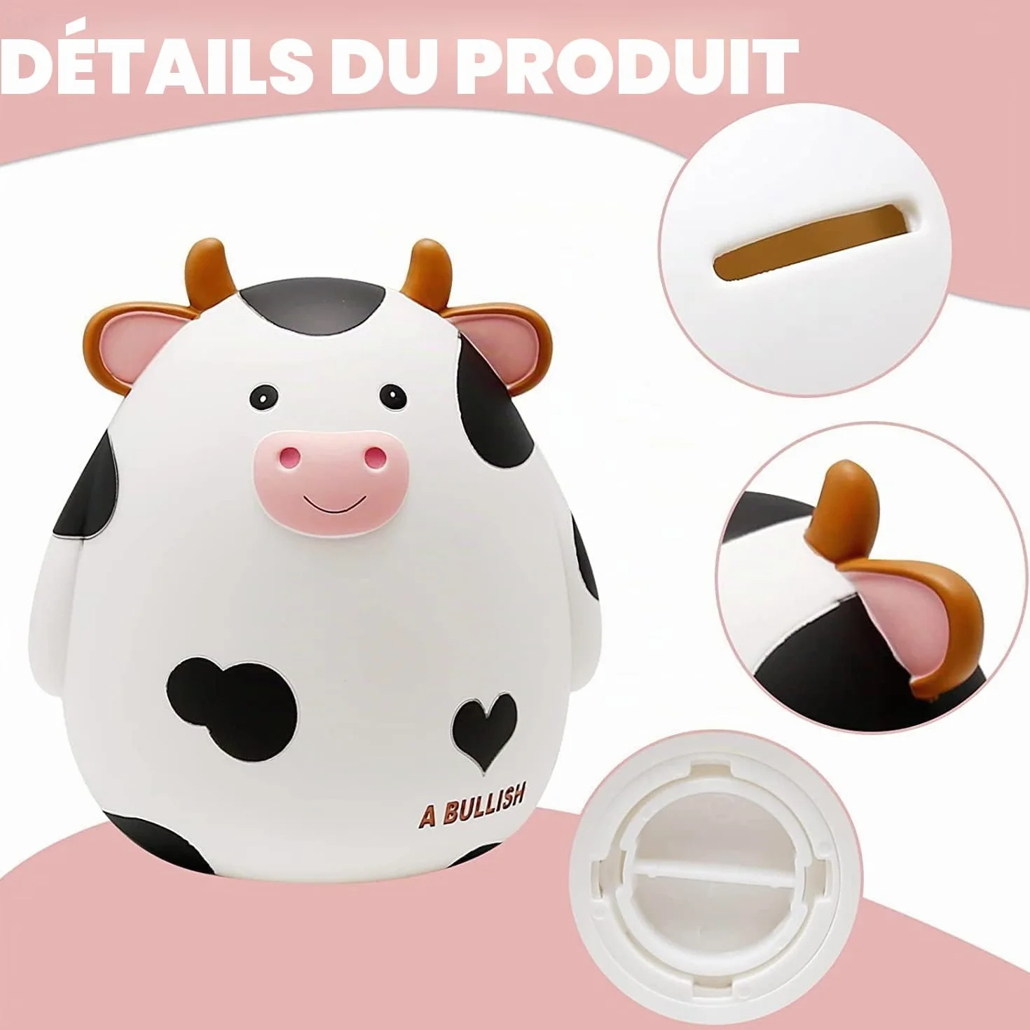 Tirelire Vache pour Enfants Incassable Cadeau Créatif Anniversaire Naissance Noël Blanc