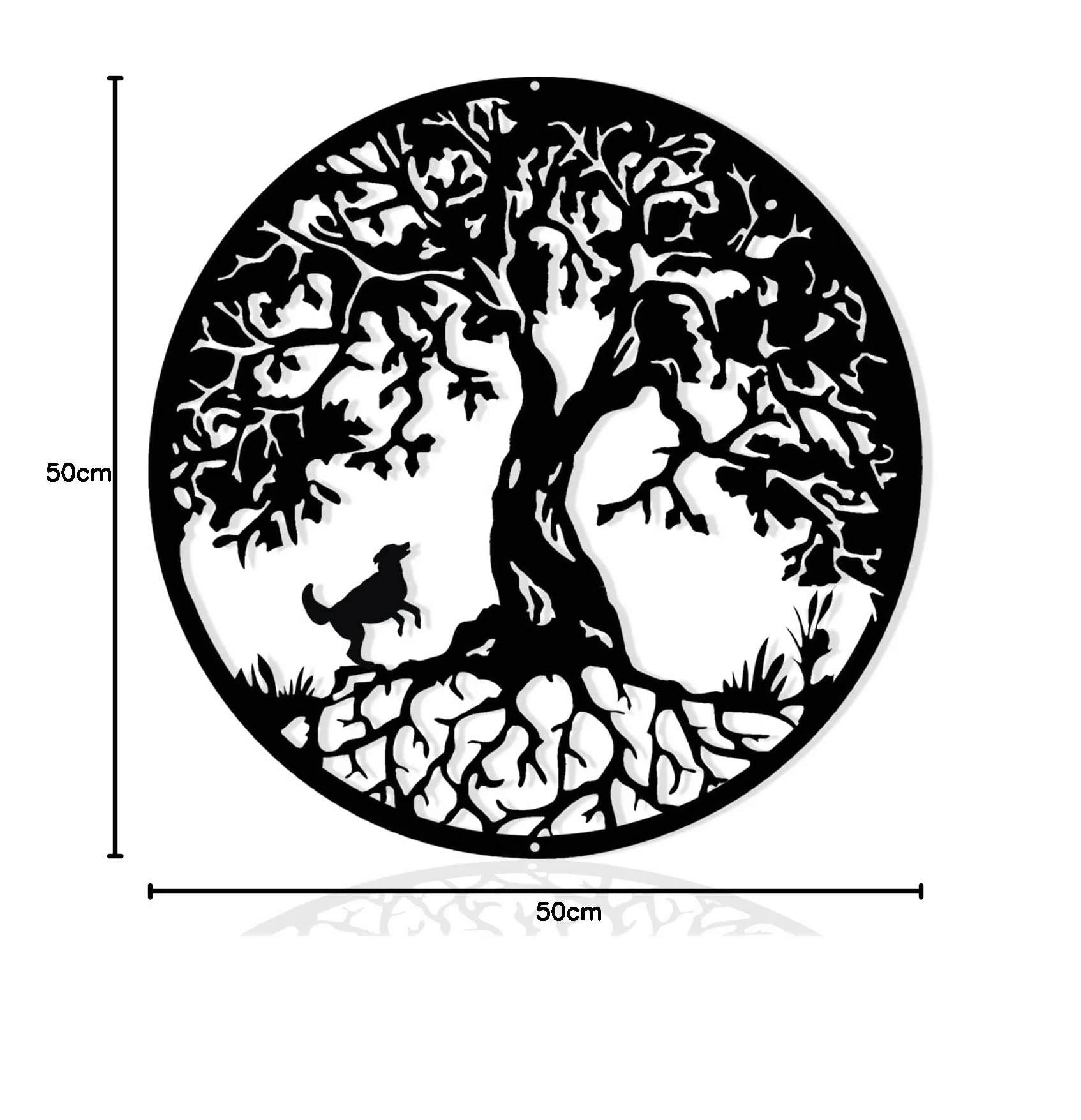 Arbre de vie avec chien Décoration Murale en Métal 50cm 19.7 pouces