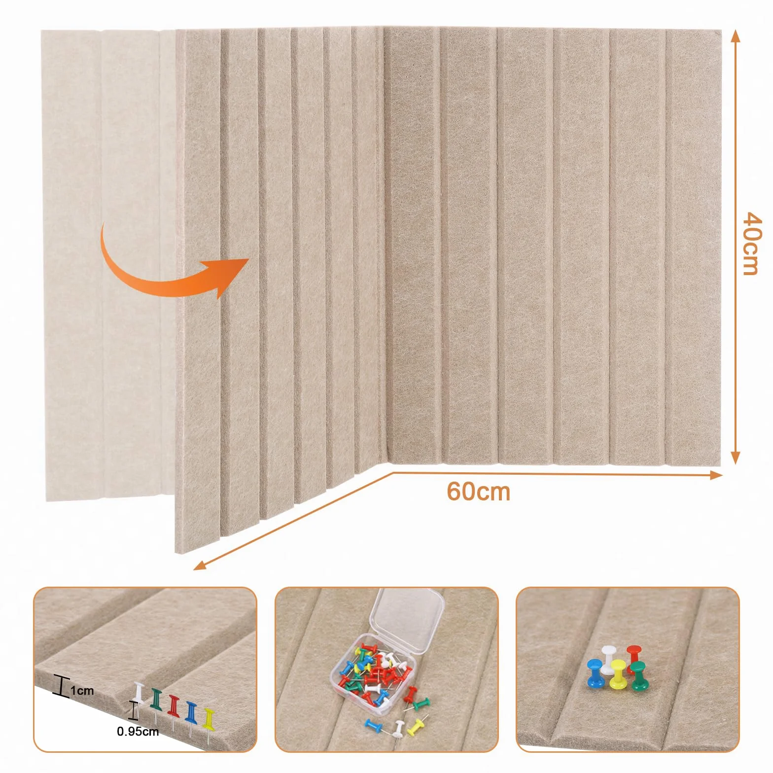 Grand tableau d'affichage 40 x 60 cm feutre marron pliable
