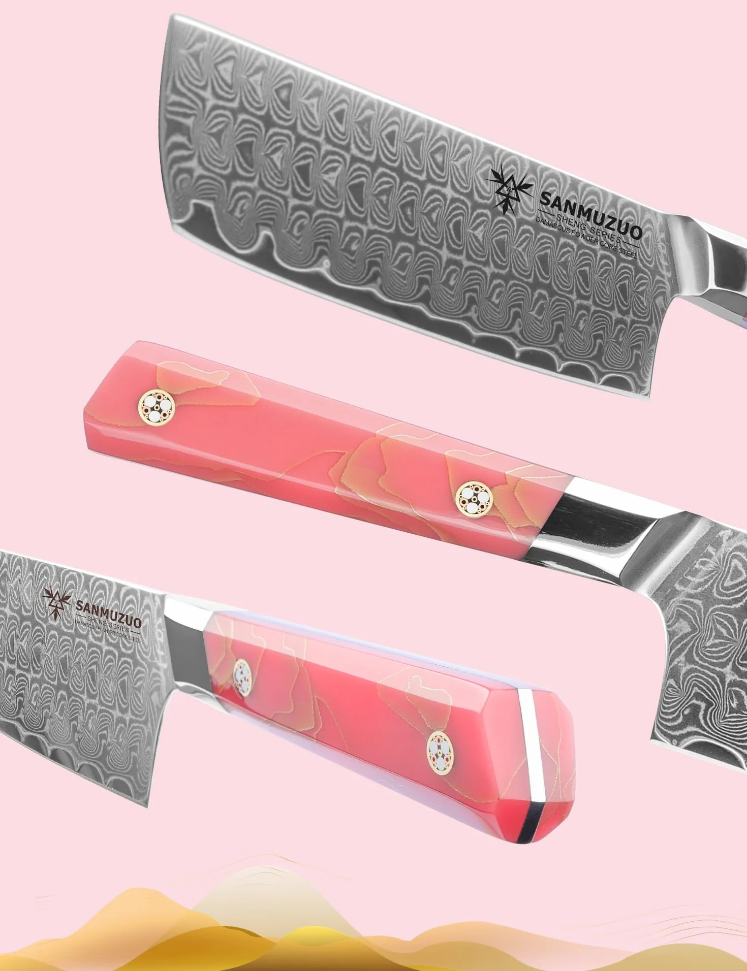 Couteau Nakiri 18 cm, couteau de cuisine professionnel, acier Damas ultra tranchant avec manche en résine pleine soie, série SHENG