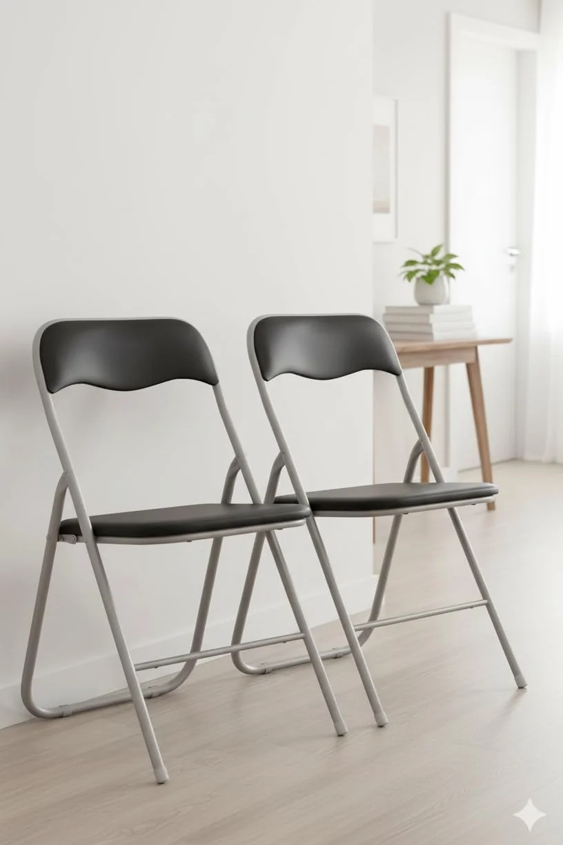 HAEST - Lot de 2 Chaises Pliantes, Chaise Pliante Rembourrée avec Cadre en Métal & Similicuir, Gain de Place, Charge Max. 100 kg, Idéale pour Cuisine & Jardin, Argent-Noir