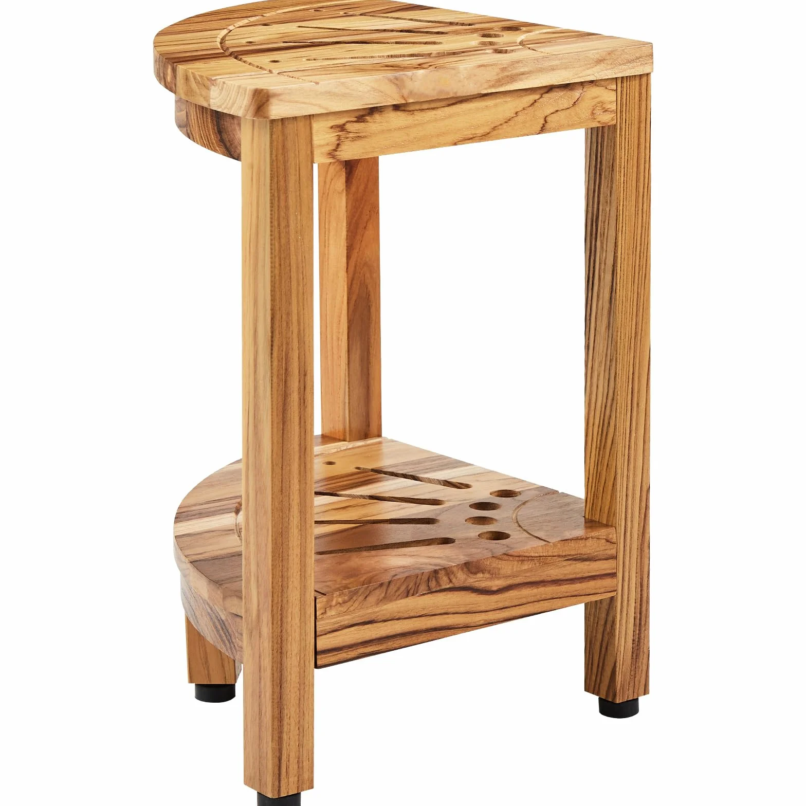 VEVOR Banc de Douche d'angle, Hauteur 43 cm, Rayon 30,5 cm, Tabouret en Teck, Capacité de Charge 136 kg, avec Étagère de Rangement, pour Douche Intérieure et Extérieure, Coin, Salle de Bain, Salon