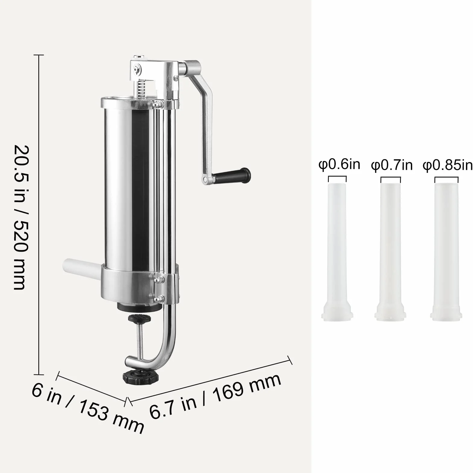VEVOR Poussoir à Saucisses Manuel 3 L Machine à Saucisses Verticale à Pince de Table Ensacheuse Saucisse en Inox Alimentaire avec 3 Tubes de Remplissage pour Saucissons Restaurant Supermarché