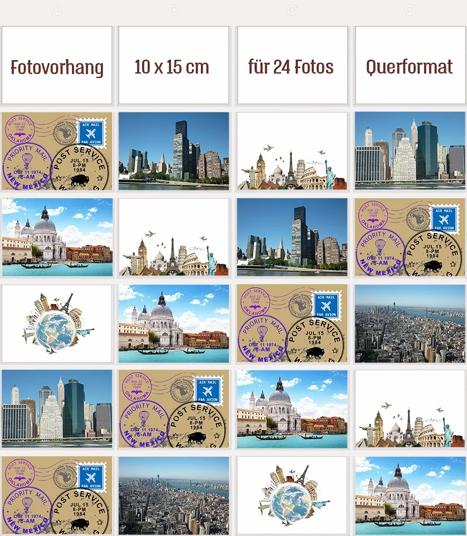 Trendfinding Rideau photo 70x76 cm Cadre photo transparent 24 photos format paysage 10x15
