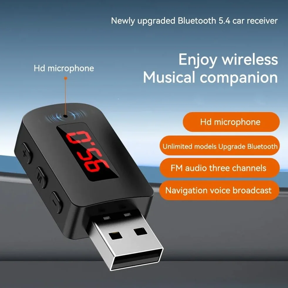 Car bezprzewodowy adapter Bluetooth 5.4 transmiter, odbiornik z mikrofonem, USB Power Audio AUX adapter do samochodu, audio, muzyki, bez użycia rąk