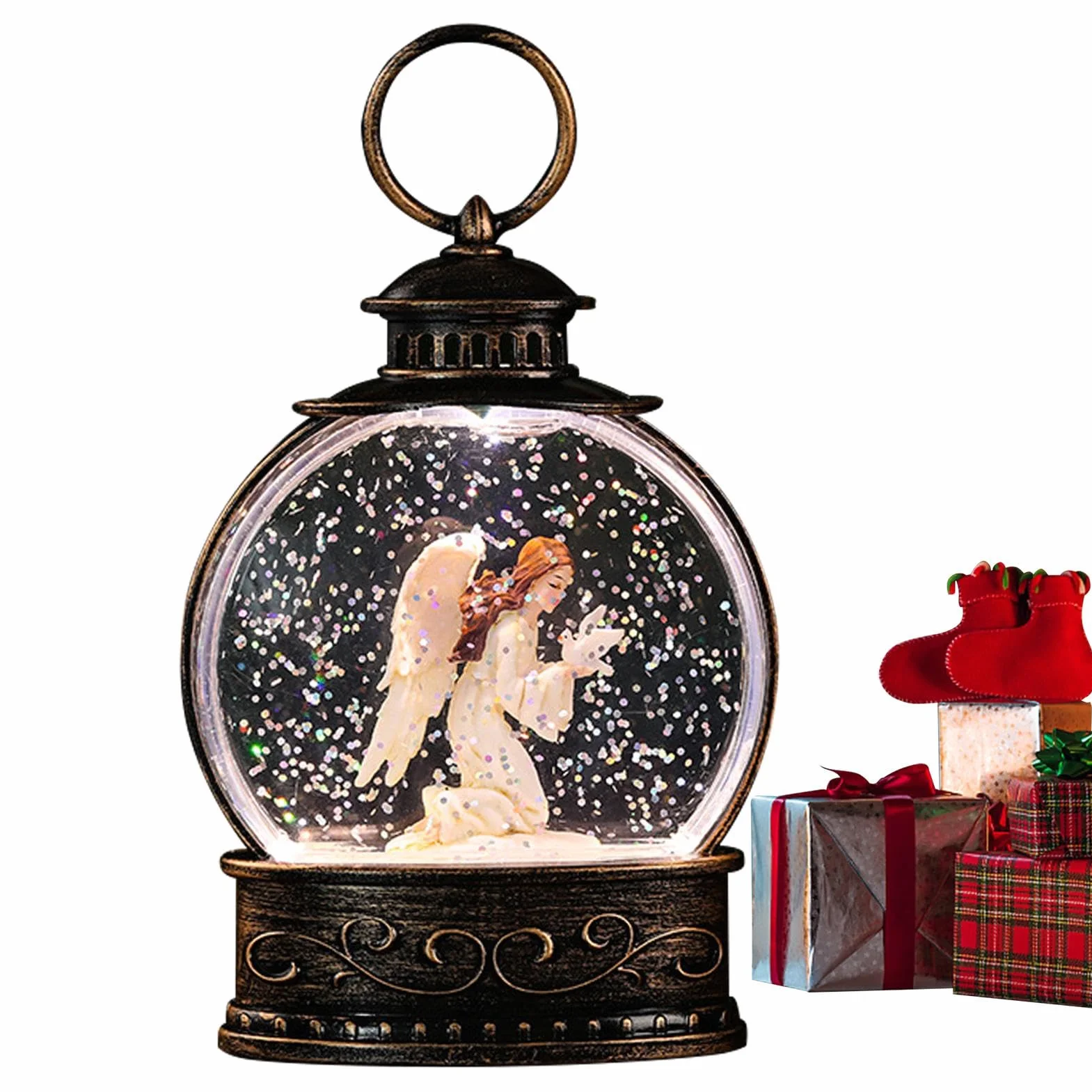 Lampe boule à neige éclairée, boule à neige musicale, lanterne boule à neige avec paillettes, lanterne boule à neige de Noël, boîte à musique