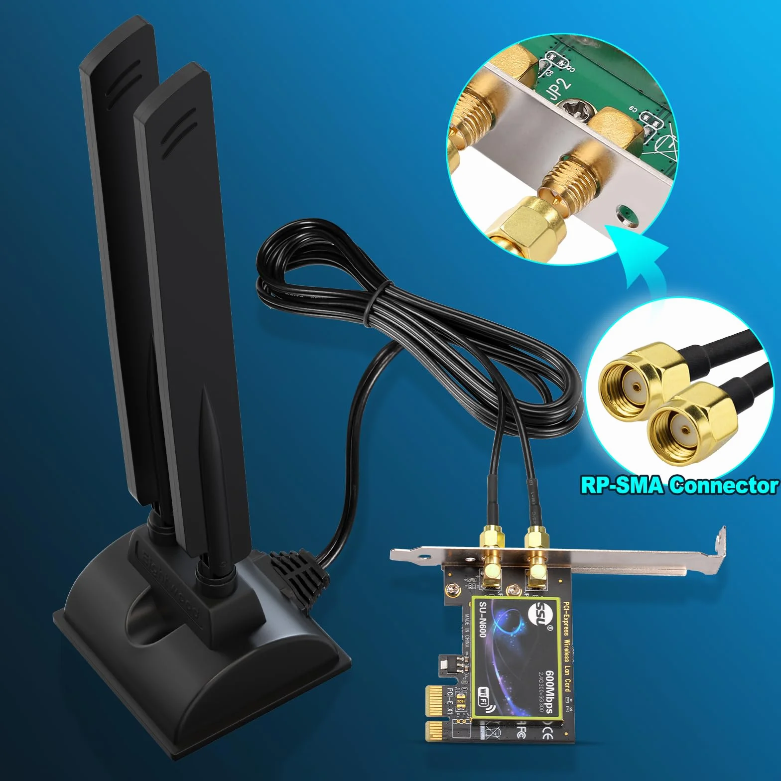 Eightwood Tri Band WiFi 6E Antena RP-SMA Antena WLAN Z magnesowym uchwytem z 200 cm przedłużaczem kabla do PC Bluetooth Płyta główna Router WiFi 6 Kamera Karta PCI