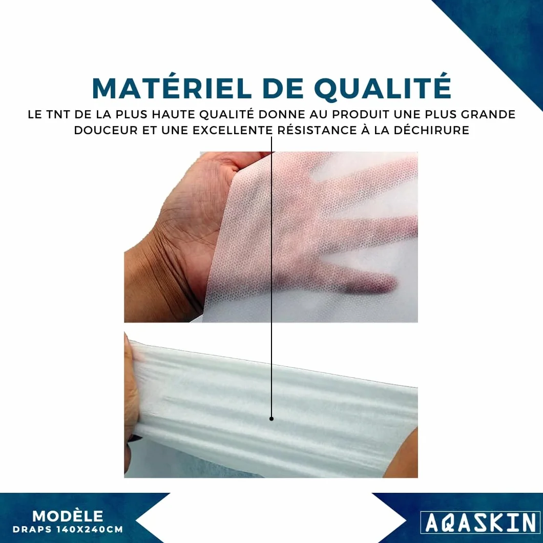 Draps Jetables en TNT 140 x 240 cm, Blanc, Lot de 10