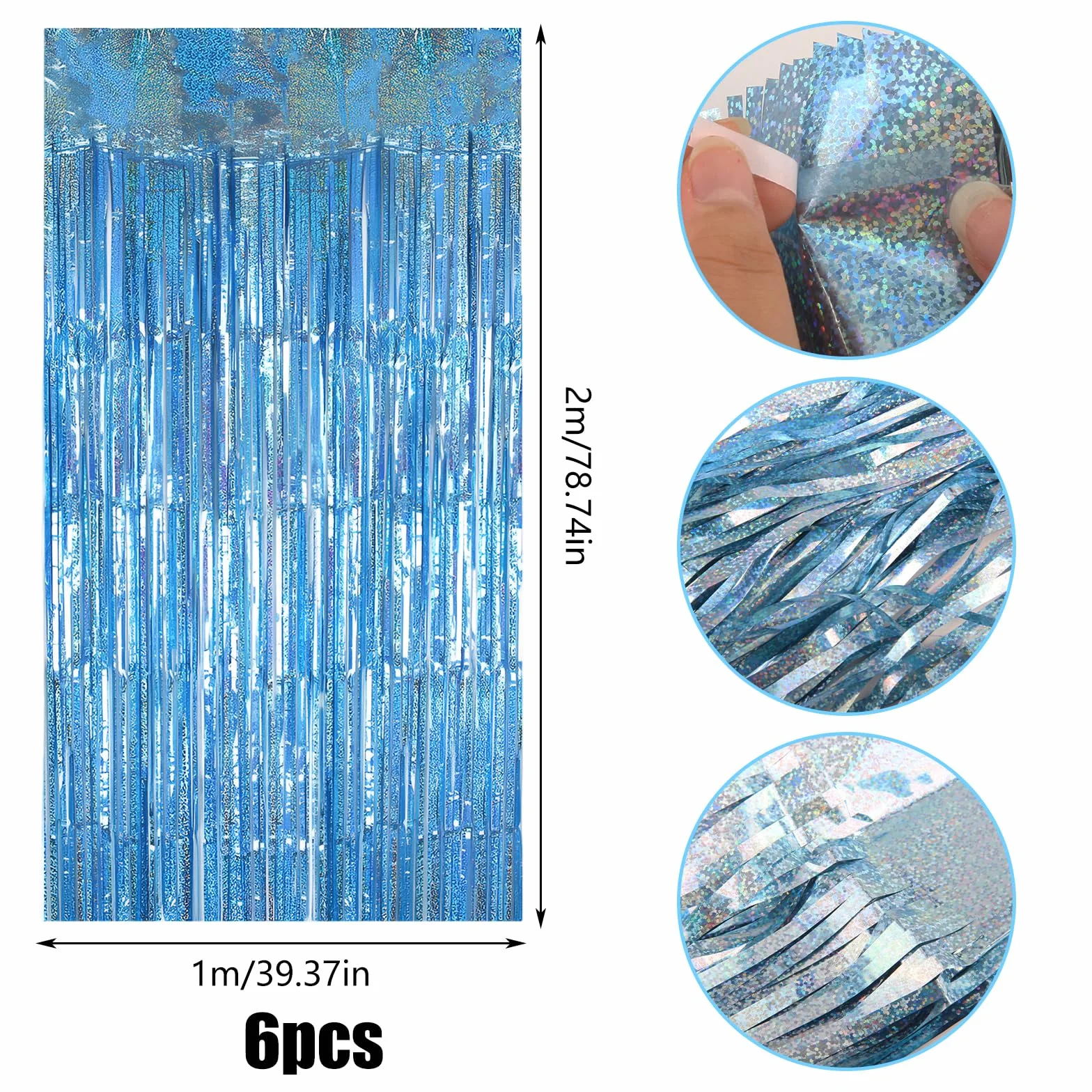 Rideau Anniversaire Métallique Tinsel Bleu 1m x 2m Décoration Fête Photo Soirée