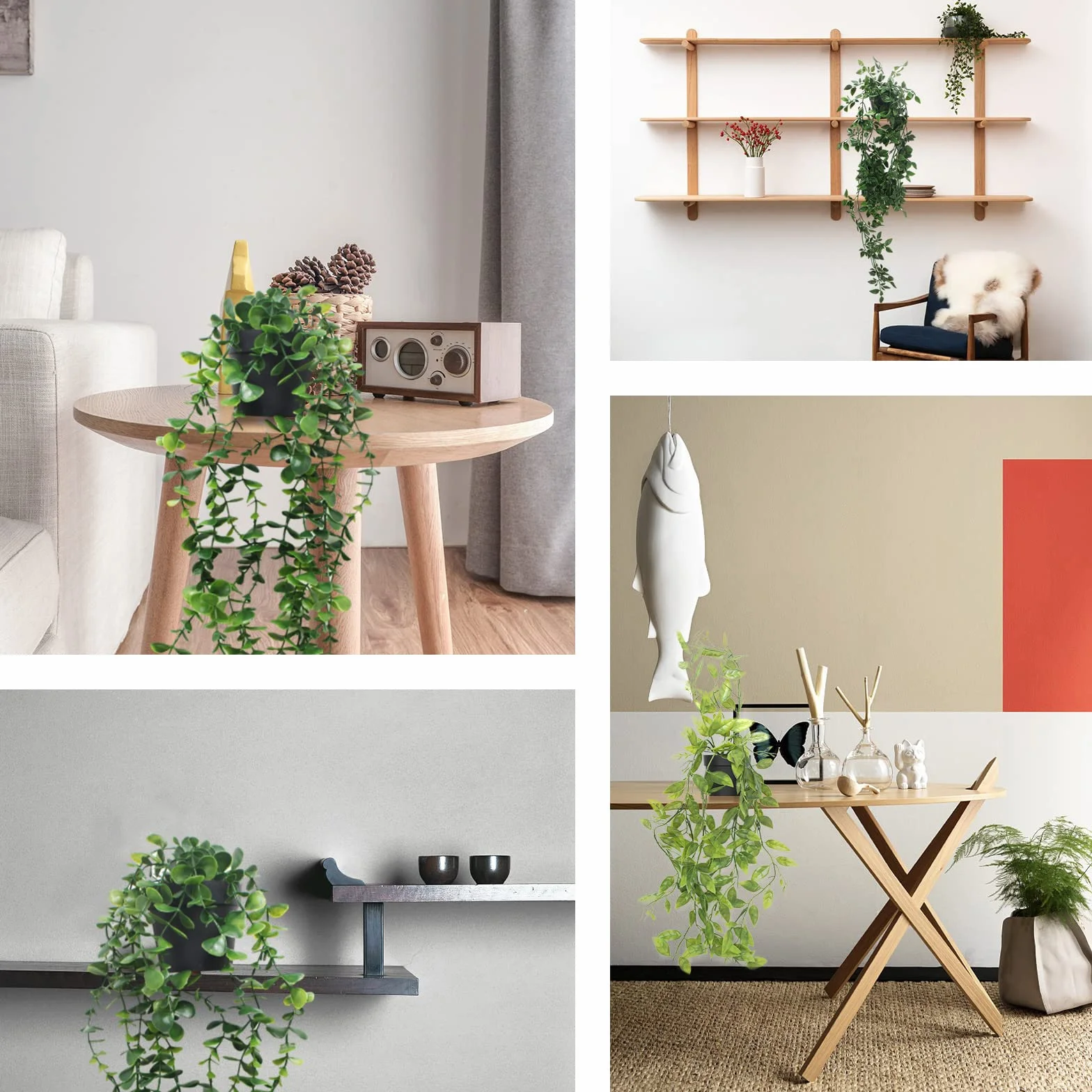 Plante Artificielle Tombante, 3 Pcs Vert avec Pots, Lierre Artificielle Fausse Plante pour Décoration Intérieure Extérieure