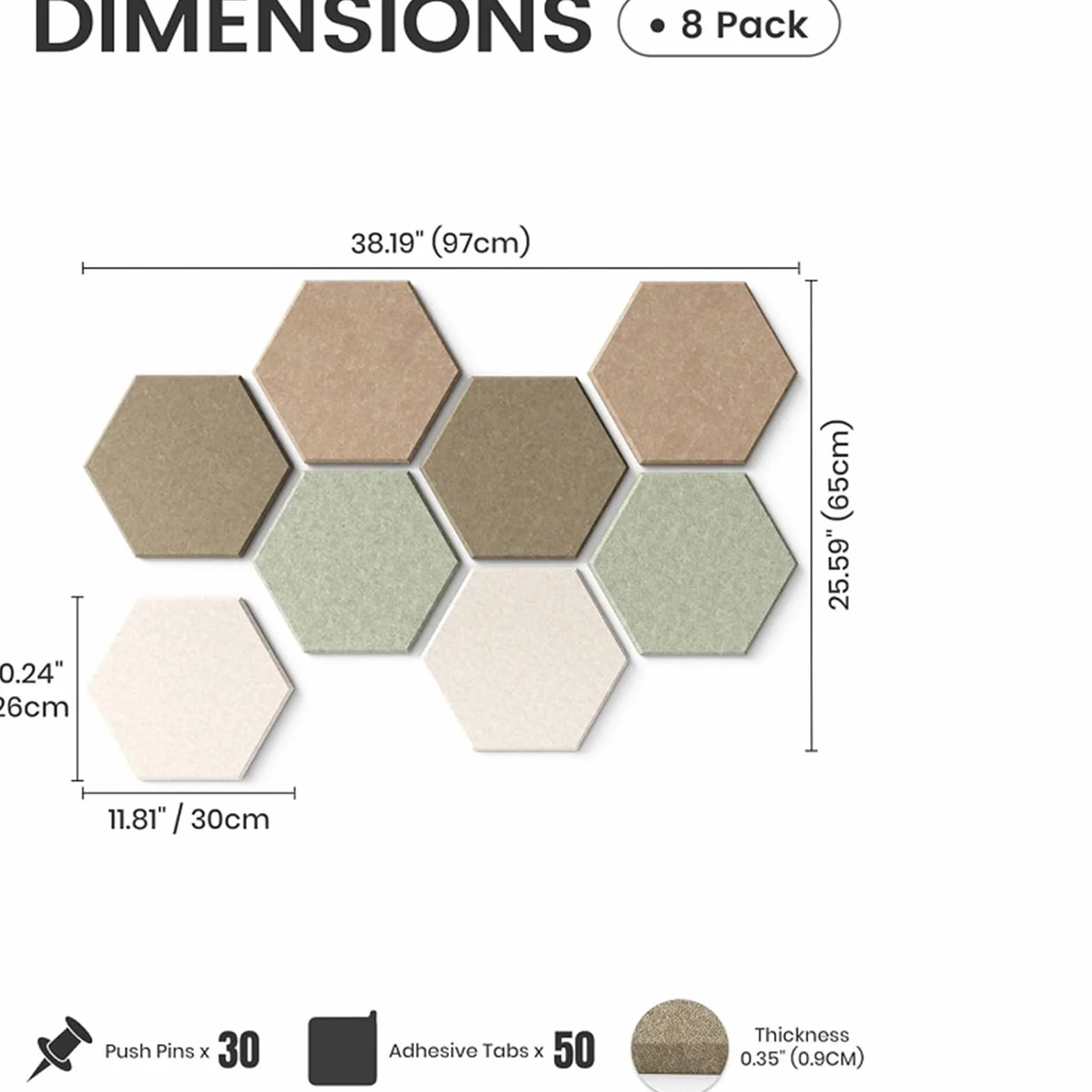 Grand tableau d'affichage hexagonal acoustique pour maison, chambre, salon, bureau