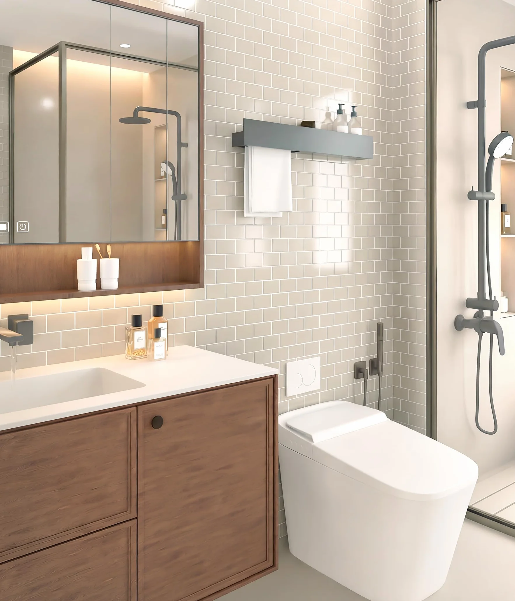 Faux Carrelage Adhésif Mural Crédence Style Métro Beige 3D 10 Pièces Cuisine Salle de Bain