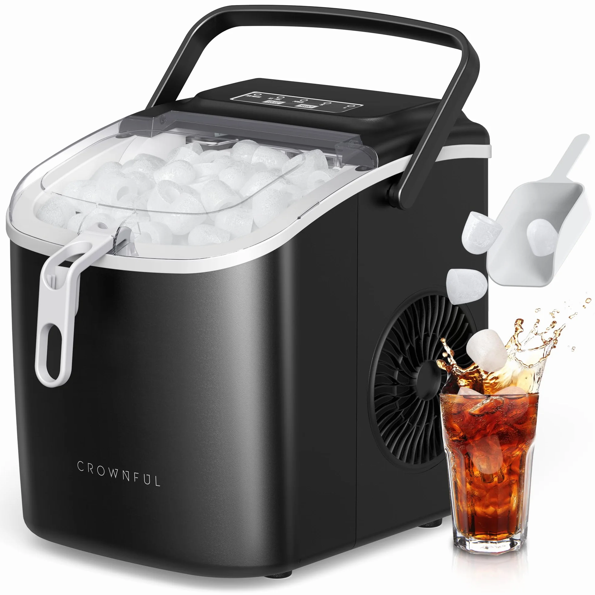 CROWNFUL Machine à Glaçon 12kg/24h 9 Glaçons 6 Min Portable avec Capteur Infrarouge Autonettoyant