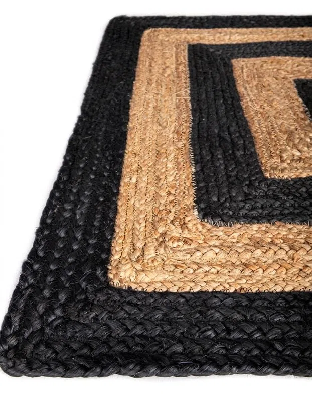 Tapis ovale en jute fait à la main Noir/beige 2,4 x 3,4 m