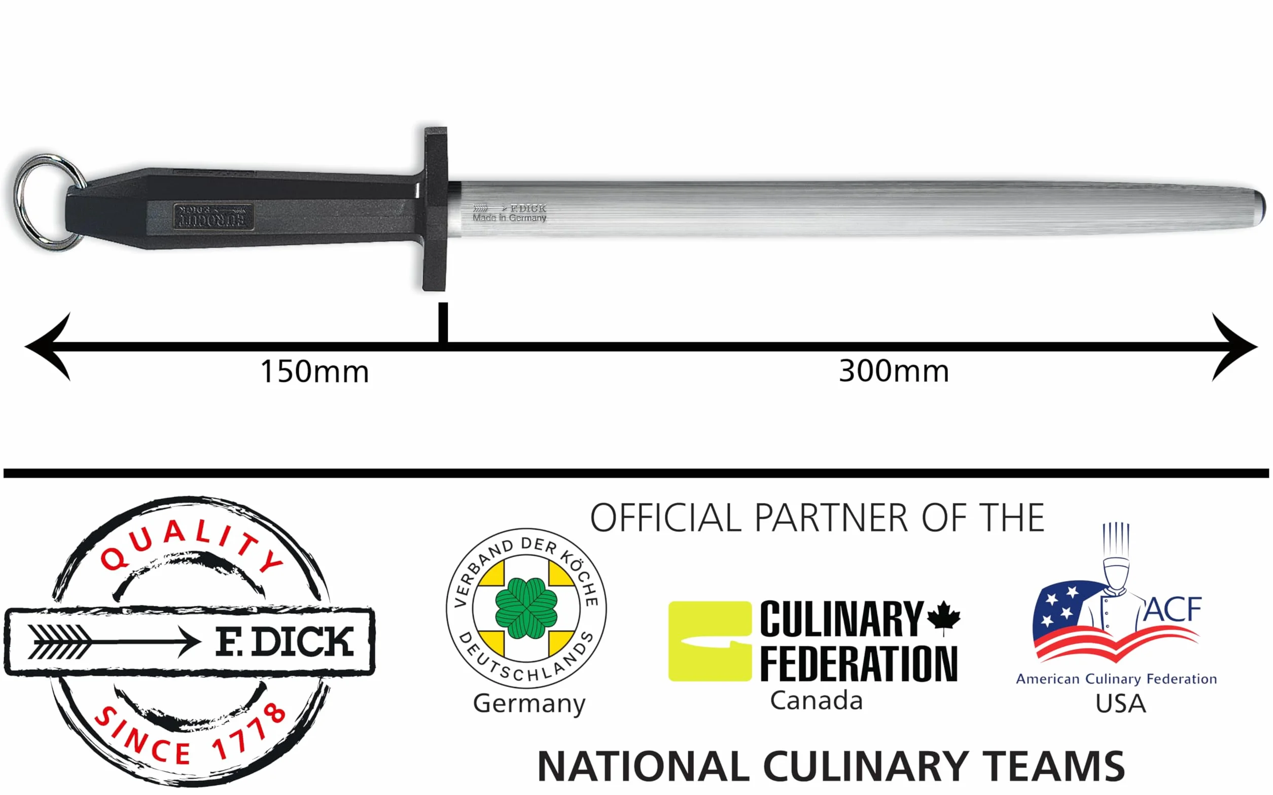 Fusil à aiguiser ovale standard 30 cm – Épais Eurocut, Noir