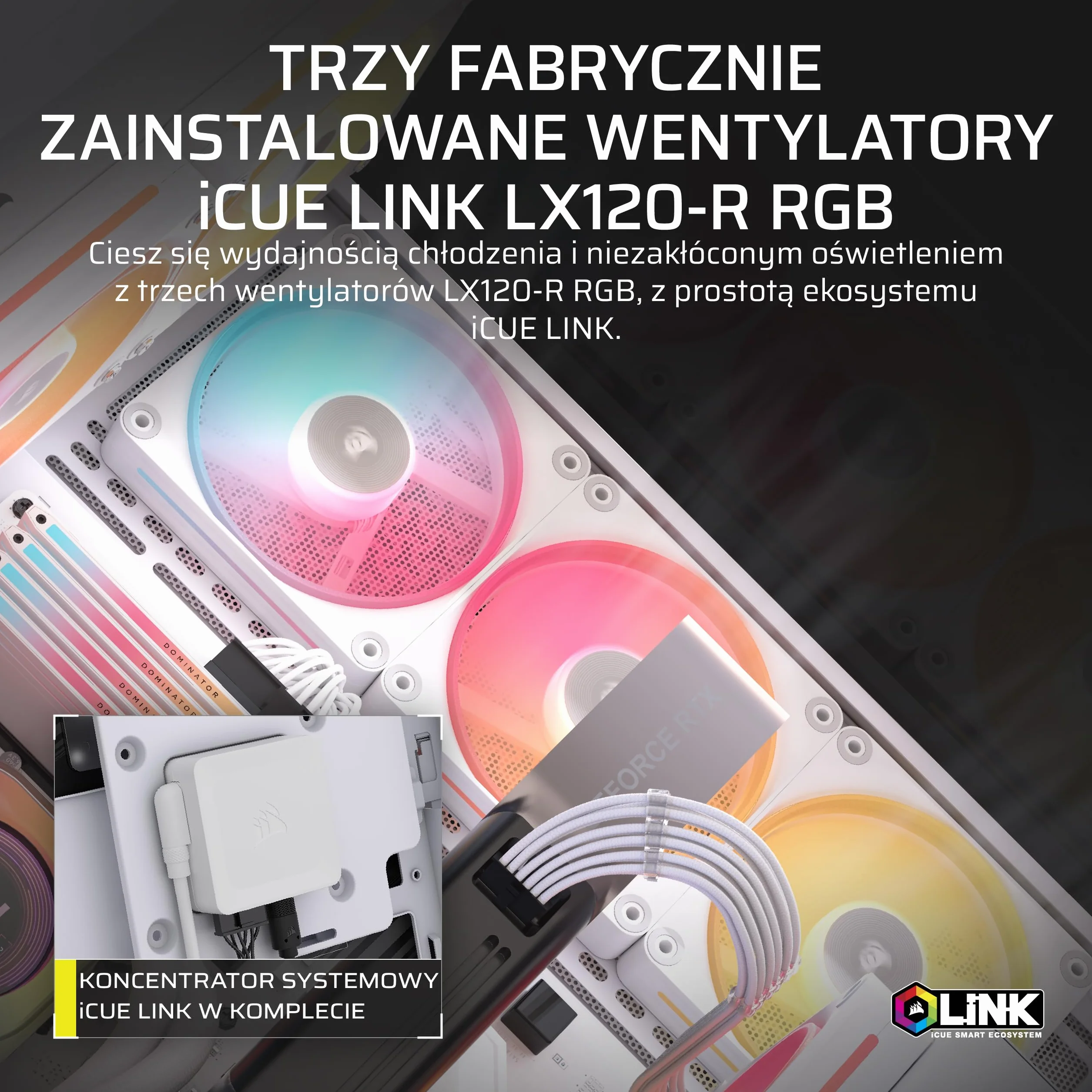 CORSAIR 3500X LX-R RGB iCUE LINK Obudowa PC Mid-Tower - 3 x wstępnie zainstalowane wentylatory LX120-R RGB, zawiera koncentrator systemu iCUE LINK, ramię zapobiegające zwisaniu GPU, pasuje do