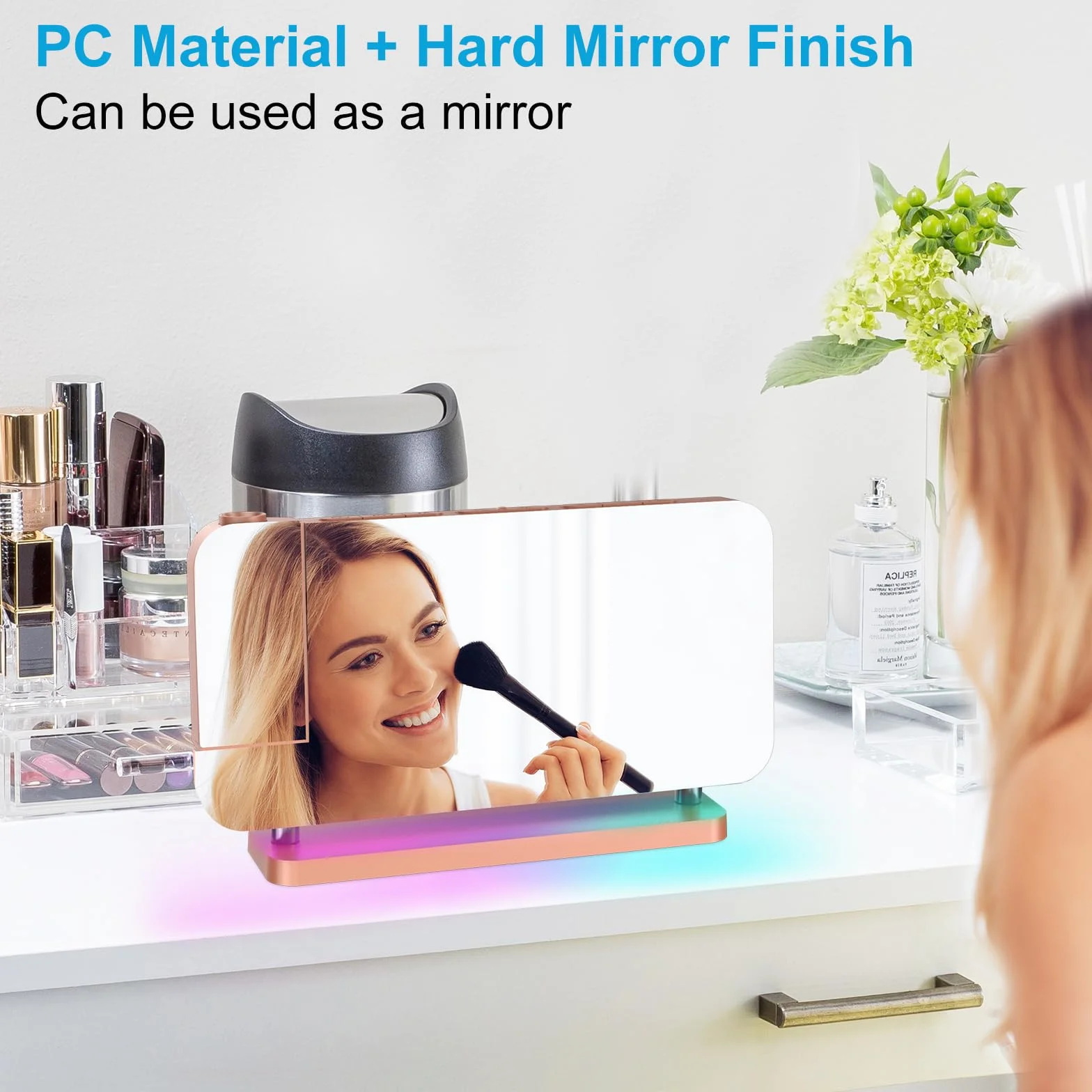 Euakee Réveil Numérique LED Miroir 7.4" Projecteur Rotatif 180° Chargeur USB-C Veilleuse 10 Couleurs