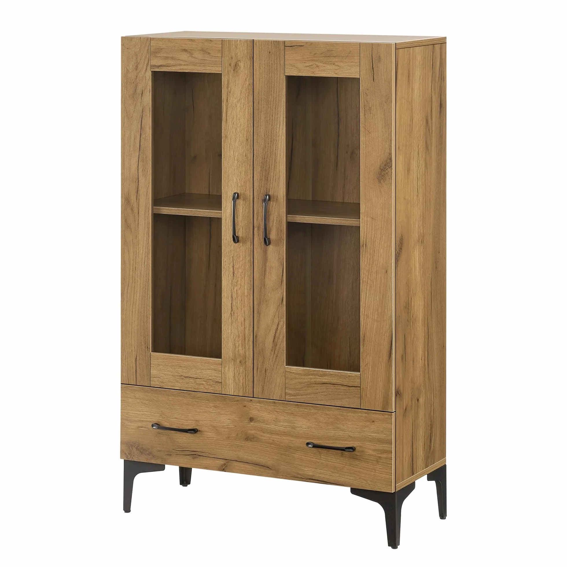 [en.casa] Armoire Vitrée Meuble de Rangement Bibliothèque Vaisselier Buffet Élégante pour Salon Cuisine Chambre Salle à Manger Panneau de Particules Verre 115 x 70 x 31 cm Effet Chêne