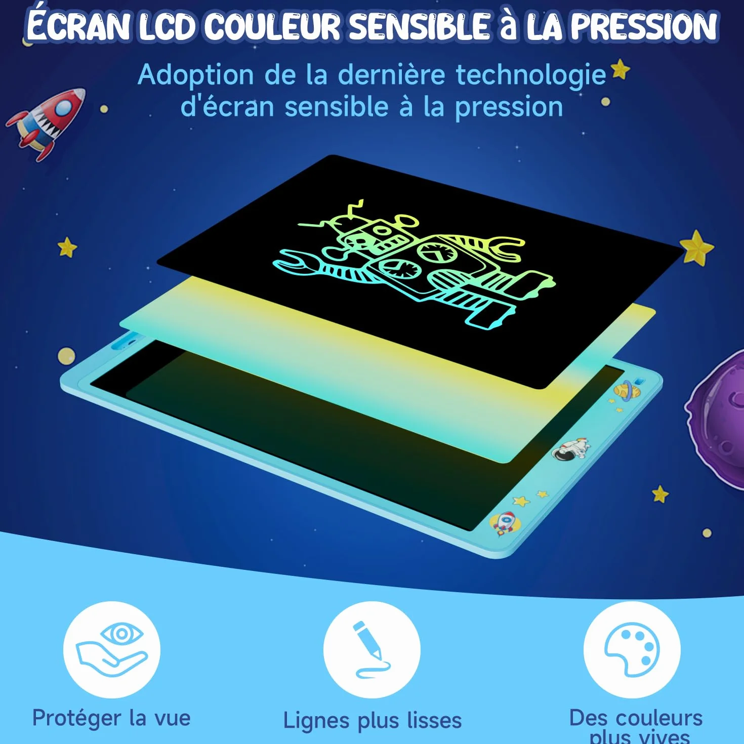 Electight Tablette d'écriture pour Enfants 16 Pouces LCD avec Verrouillage D'effacement Cadeau Filles Garçons 2-8 Ans Bleu