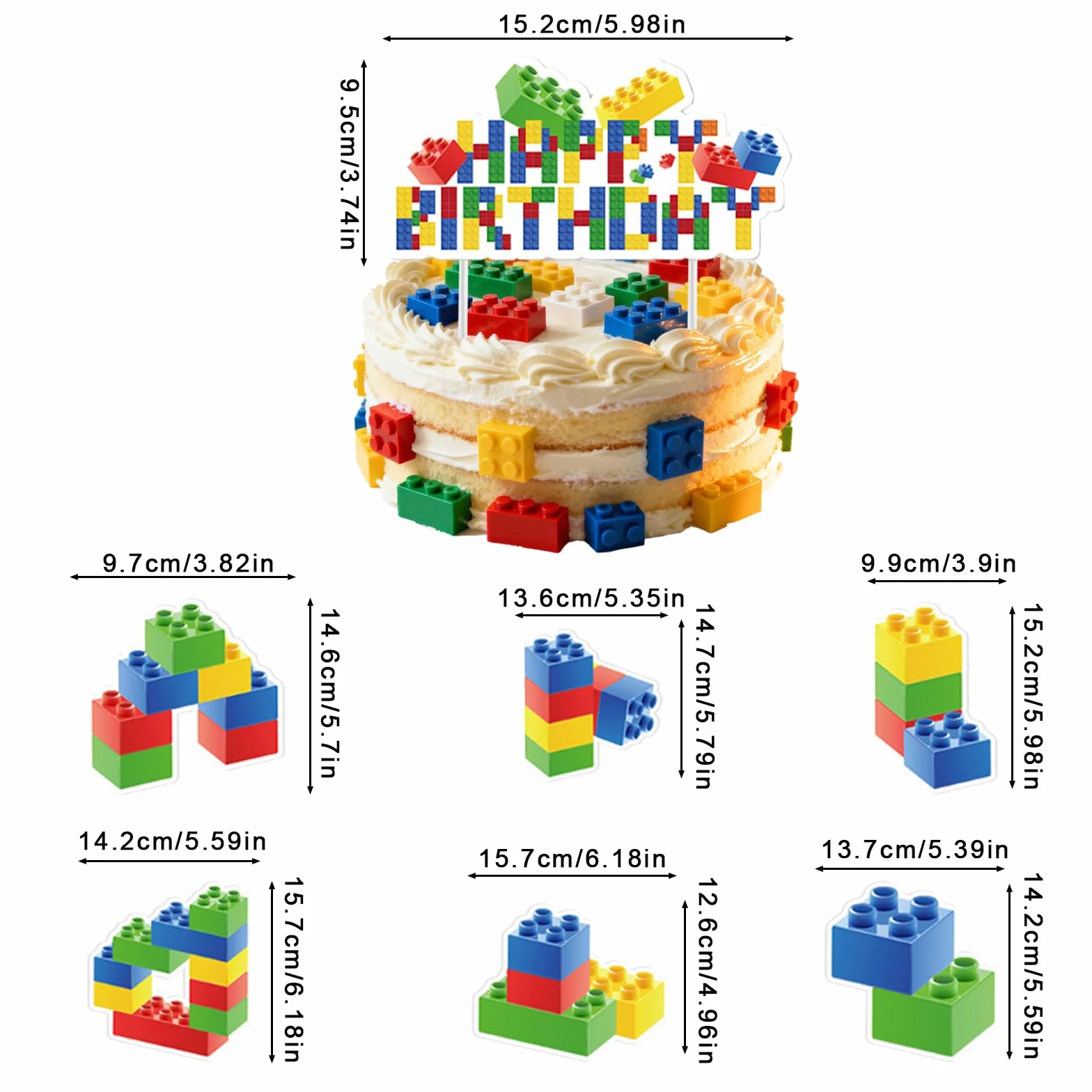 Guirlande Happy Birthday Briques de construction Décoration de fête suspendre Spirale Drapeau tirer Bannière