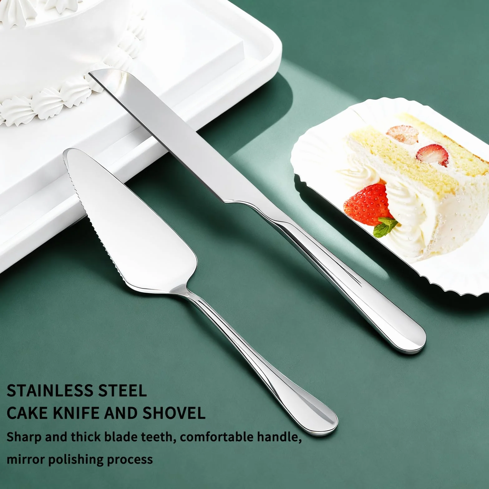 VOSSOT Set de Tamis à Gâteau en Acier Inoxydable - Couteau 27CM + Spatule Long Manche - Argent