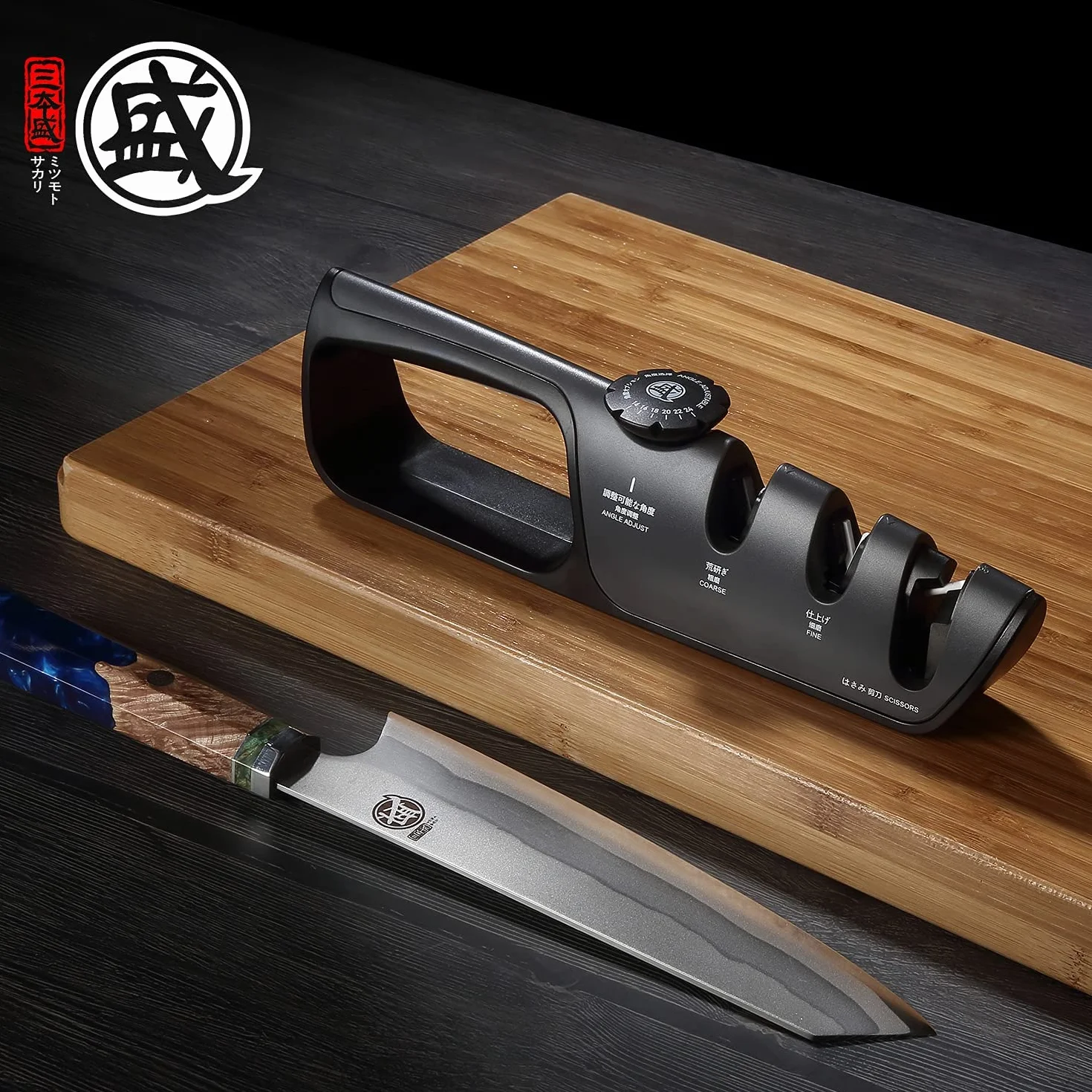 MITSUMOTO SAKARI Couteaux Professionnel 3 Niveaux Eguiseur de Couteau Japonais Poignée Angle Réglable Affuteur Multifonction Aiguiseur Cuisine Polissage