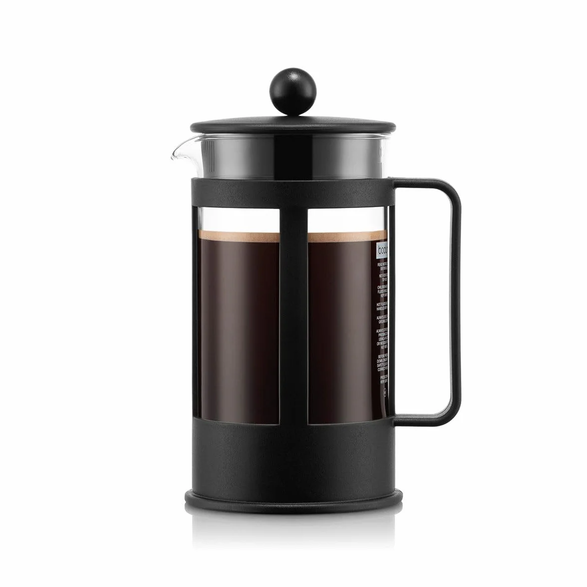 Bodum Kenya Cafetière à Piston 1L 8 Tasses en Verre Borosilicate et Inox Passe au Lave-Vaisselle