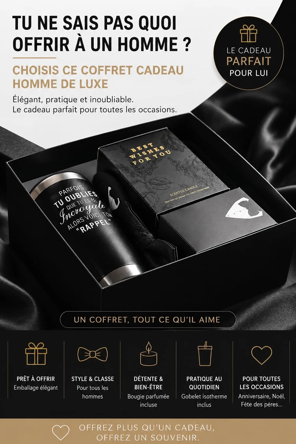 Coffret Cadeau pour Homme de Luxe avec Bougie Parfumée,Tasse,Cadeaux de Saint Valentin/Fête des Pères/Anniversaire/d'anniversaire/Retraite,Cadeau Merci pour Papa,Mari,Petit ami,Frère,Ami,Collègue