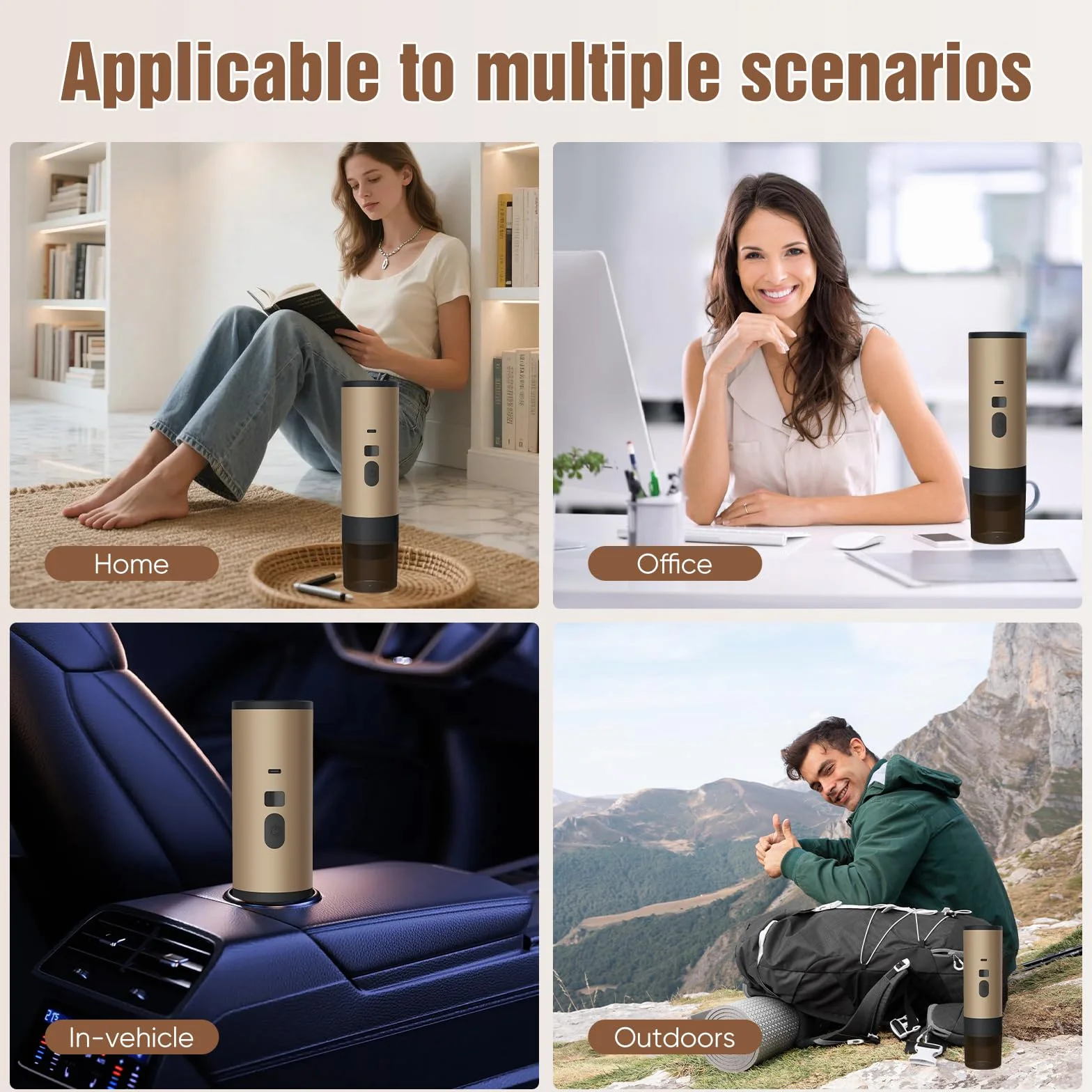 3 En 1 Machine à Cafe Portable, 72W CafetièRe Portable, 12V Expresso CafetièRe Rechargeable, USB CafetièRes Expresso à Capsules, RéServoir D'Eau 90ml, Pour Bureau Camping Voiture Voyage (Khaki)