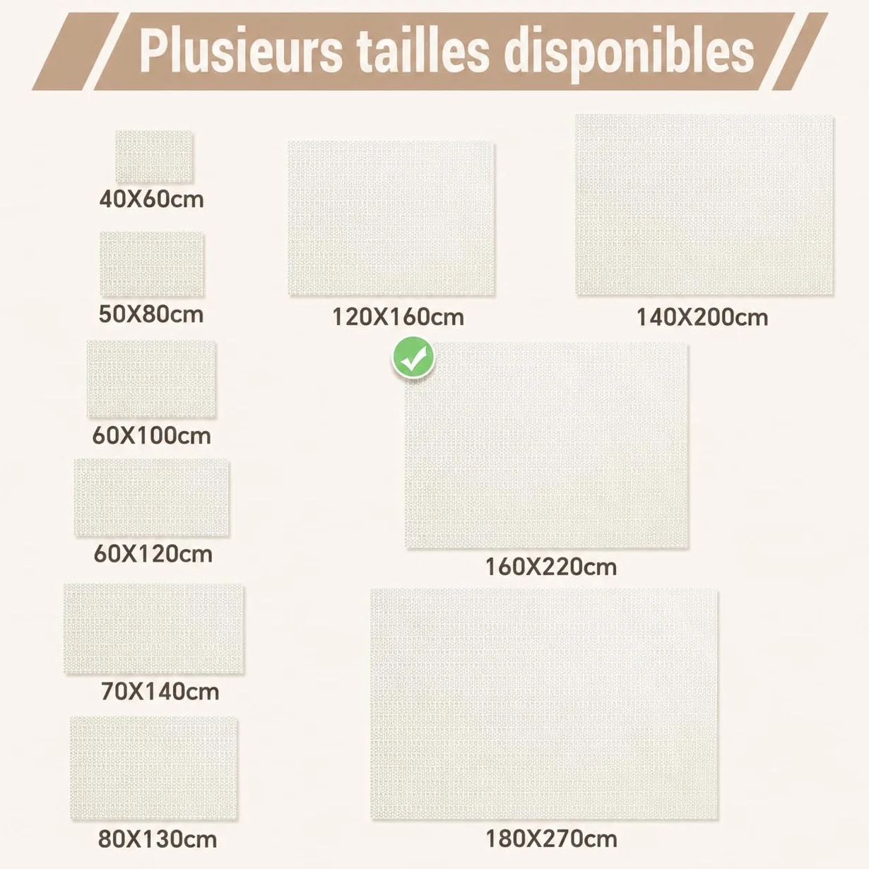 Tapis Antidérapant 160x220cm PVC Découpable Anti Glisse Parquet Cuisine Bureau Voiture Beige