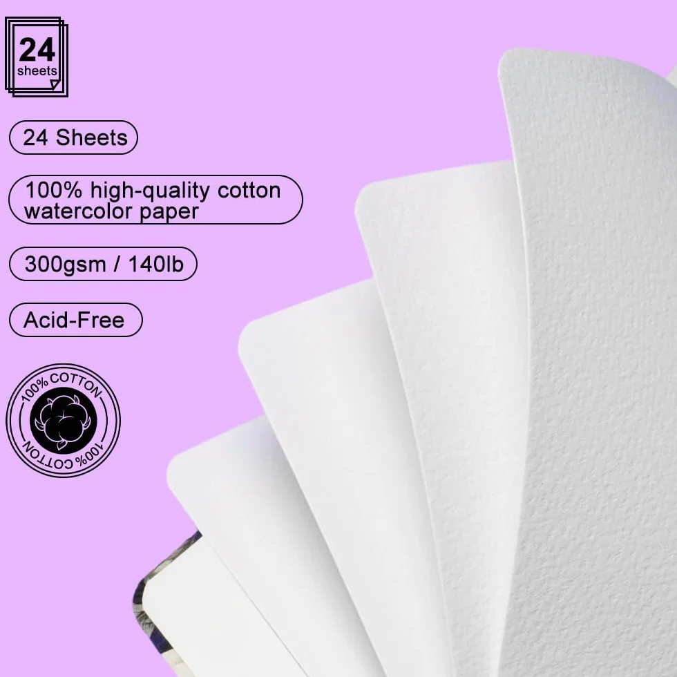 Carnet Aquarelle Mocrop 12x12cm 300g Coton 100% 24 Feuilles Grain Fin