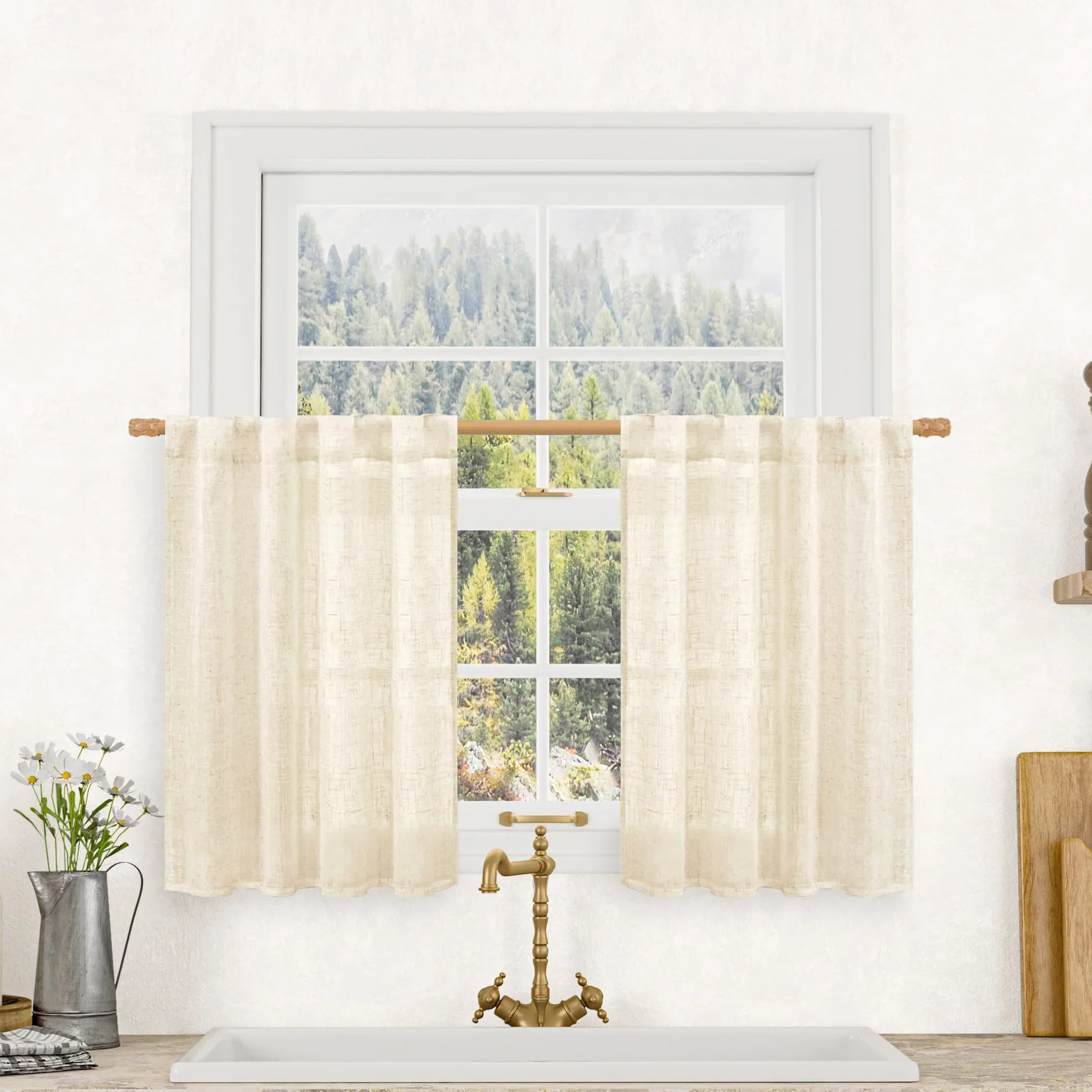 LAMIT Rideaux de fenêtre Courts en Lin 76,2 cm Lot de 2, Semi-Transparents Filtrant la Lumière, Passe-Tringle et Languettes
