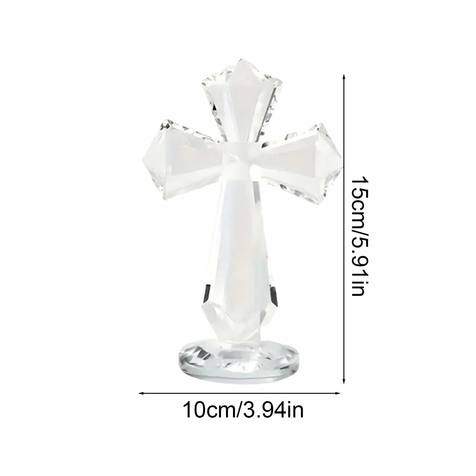 Croix en cristal 15,2 cm – Sculpture chrétienne de table, verre à facettes, design 360°, crucifix de bureau