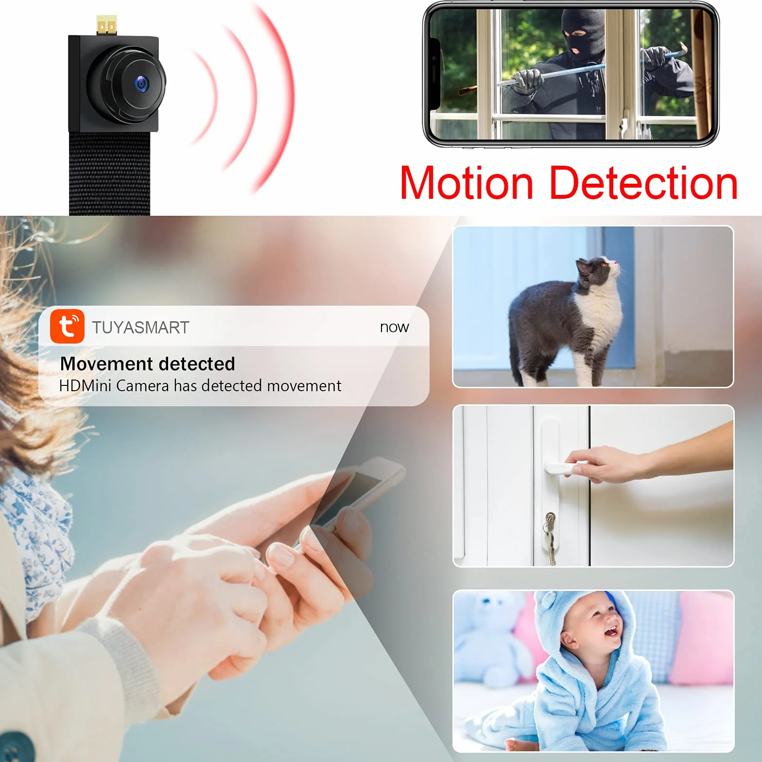 LXMIMI Mini kamera WiFi, 1080p HD, mała kamera z noktowizorem przy słabym oświetleniu i wykrywaniem ruchu dla systemów Android i iOS