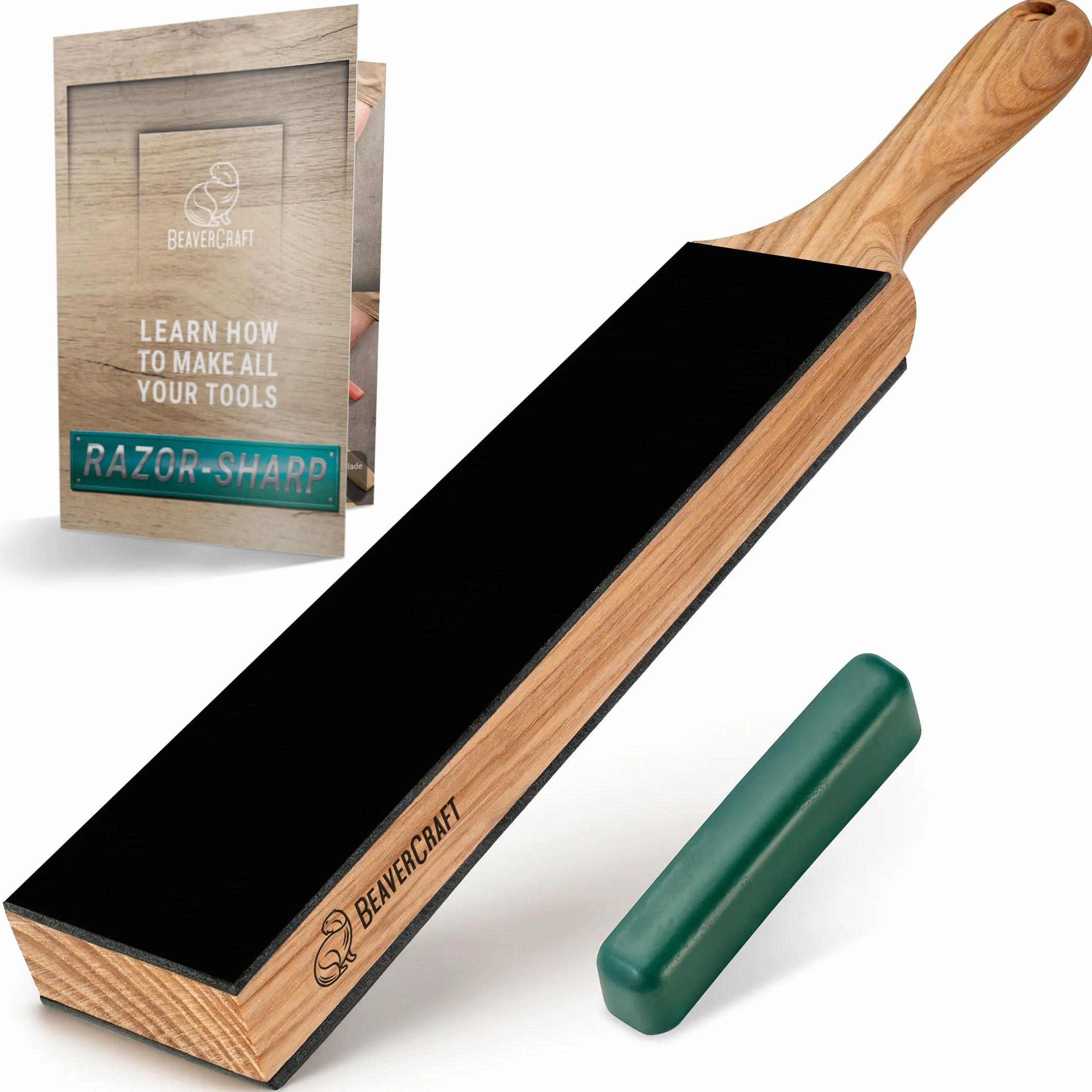 Kit d'affûtage en cuir BeaverCraft LS6P1 avec pâte à polir 36 x 5 cm pour aiguiser les couteaux