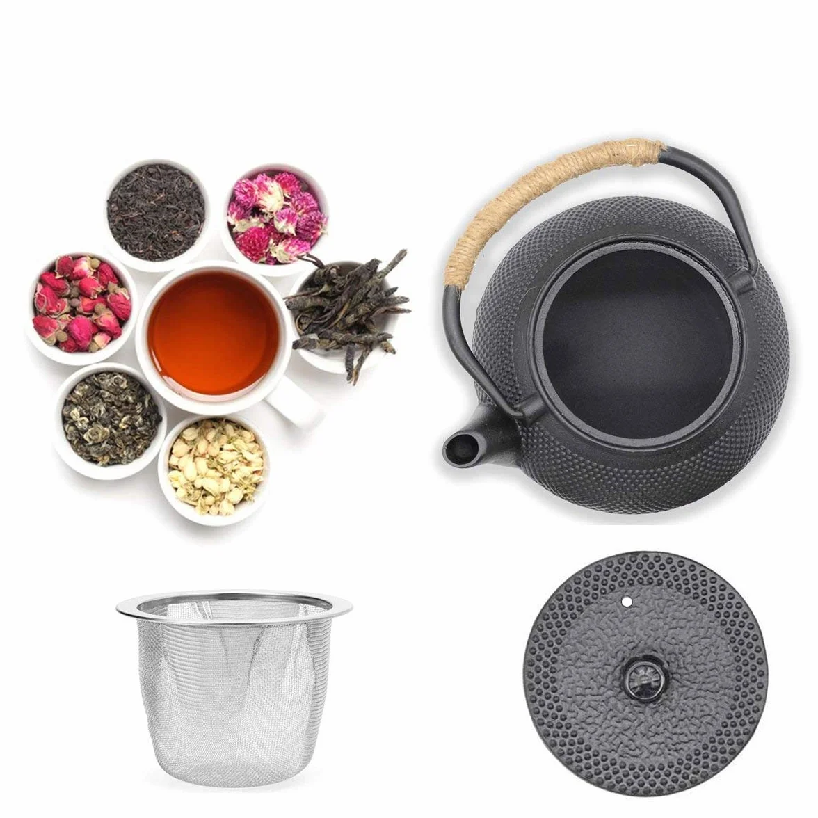 Théière en Fonte avec Infuser, 800ml Théière Induction pour Thé Noir, Bouilloire à Thé pour Les Amateurs de Thé, Noir
