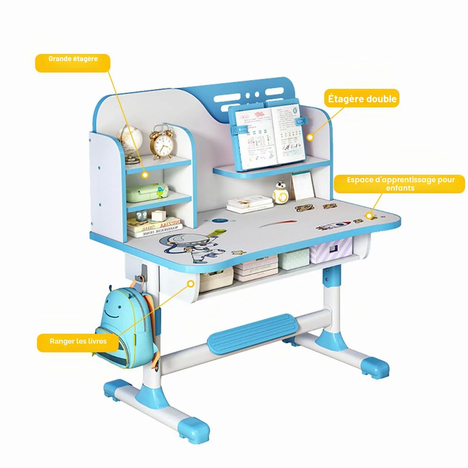 Ensemble table et chaises réglables pour enfants, bureau d'étude à domicile avec chaise ergonomique, cloison scientifique et tiroir, ensemble table et chaises pour enfants pour écrire, lire