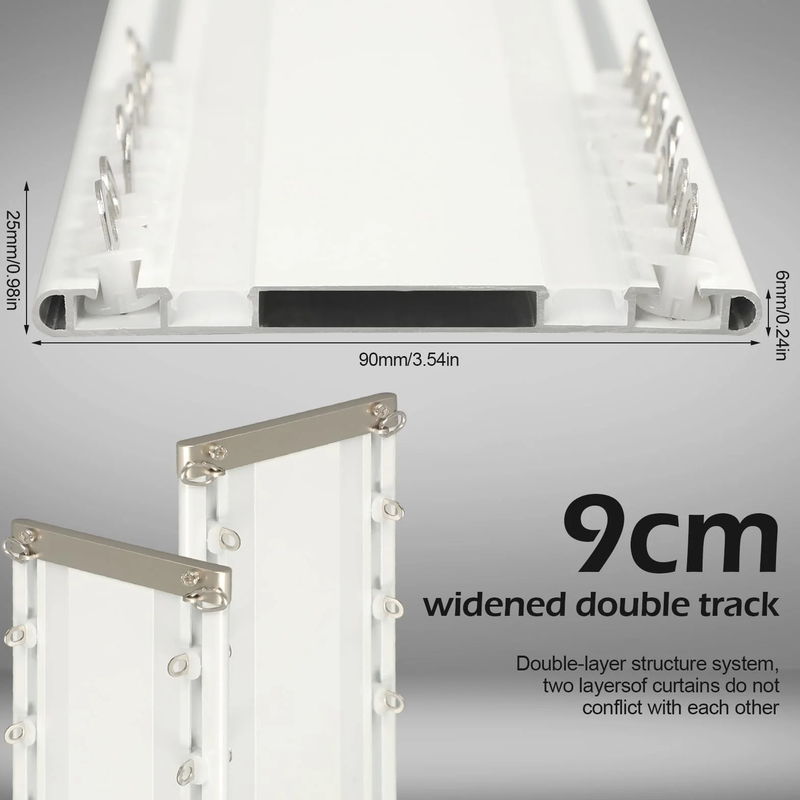 Rail de rideau à 2 voies - Montage au plafond - 200 cm - Séparateur de pièces - Système de rail en aluminium - Double rail de rideau pour salon, chambre à coucher