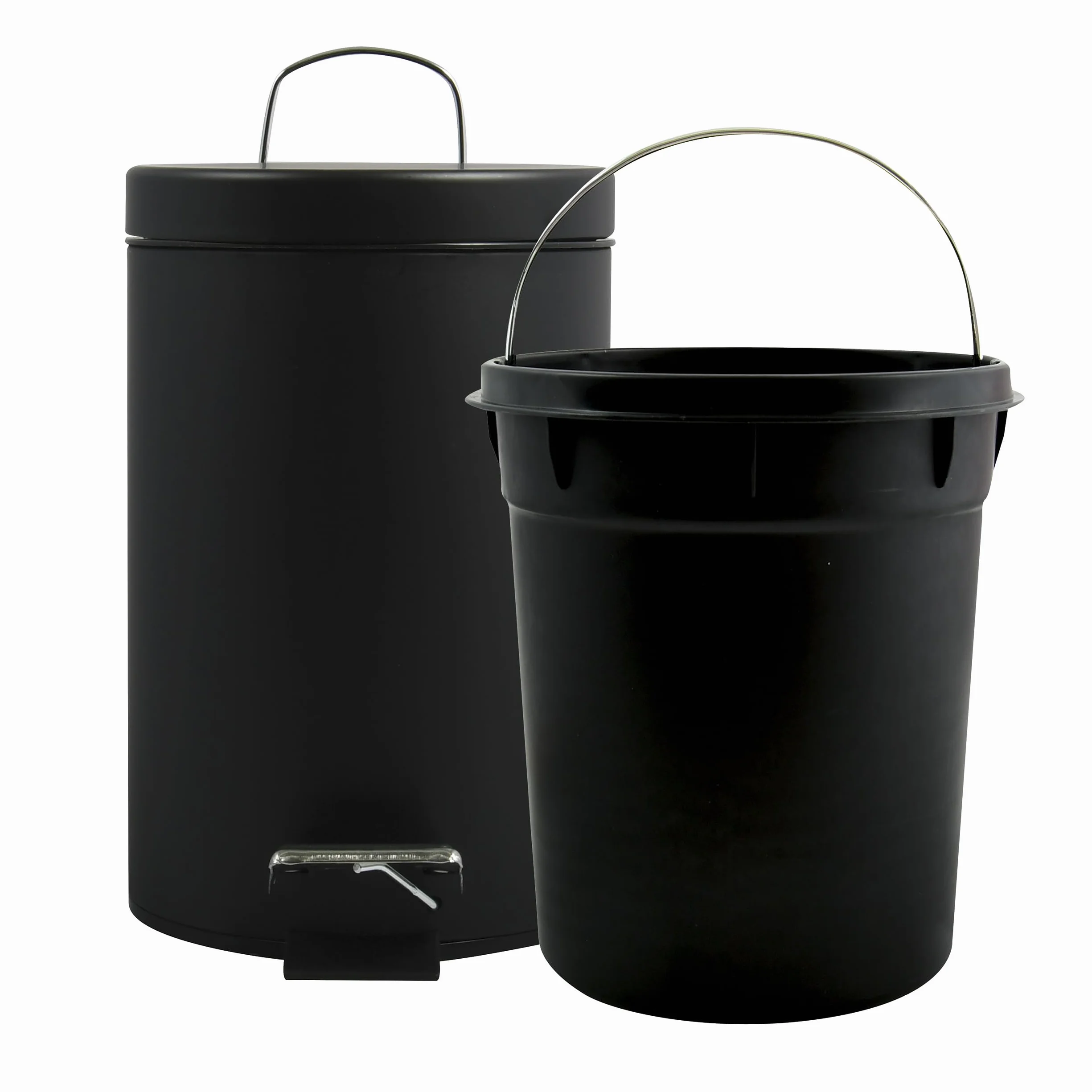 Poubelle Cosmétique Salle de Bain Acier Inoxydable 3L Noir Mat - Poubelle à Pédale Compacte