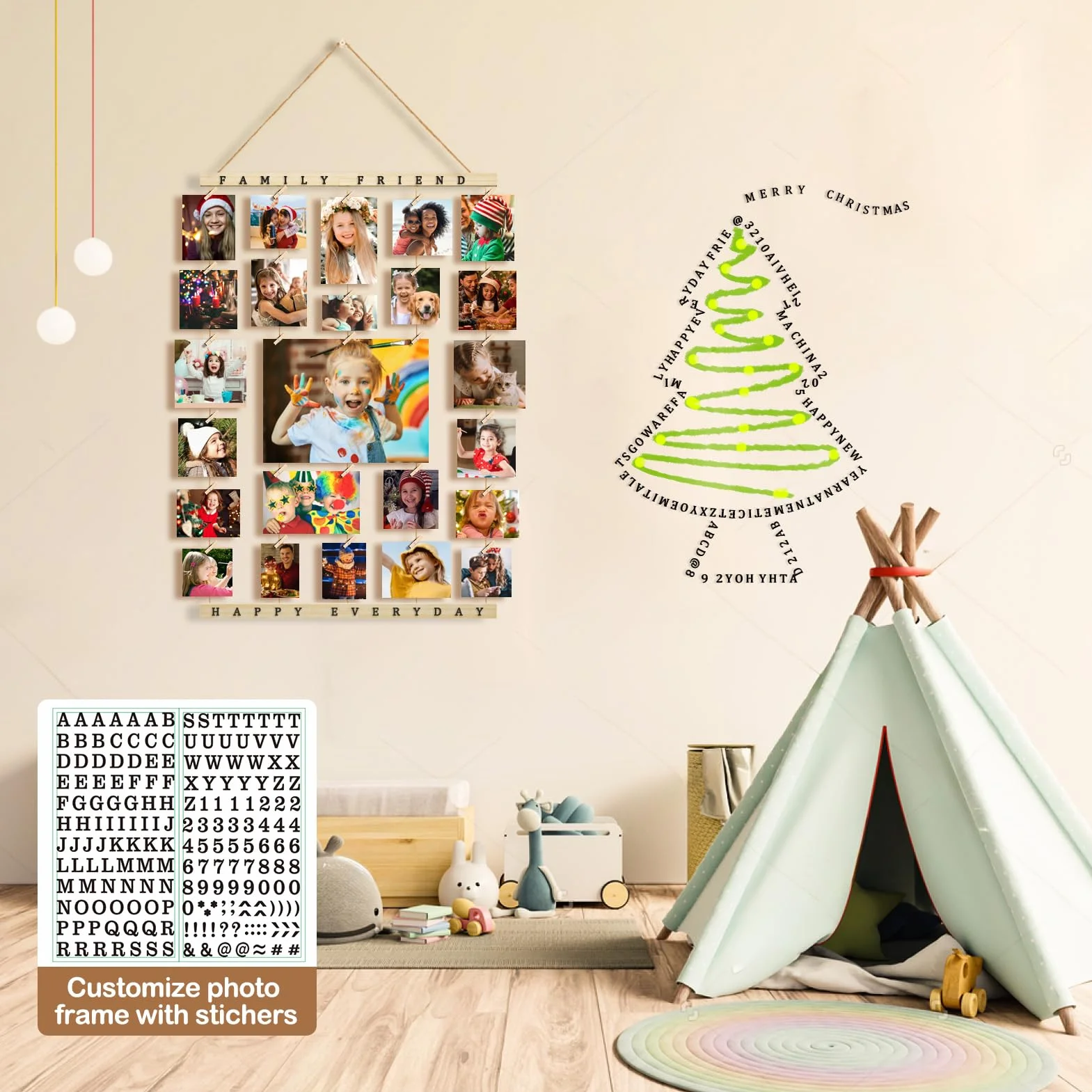 Cadre Photo Pele Mele Mural Porte Photo à Pince Multi Photo en Bois DIY Decoration Maison