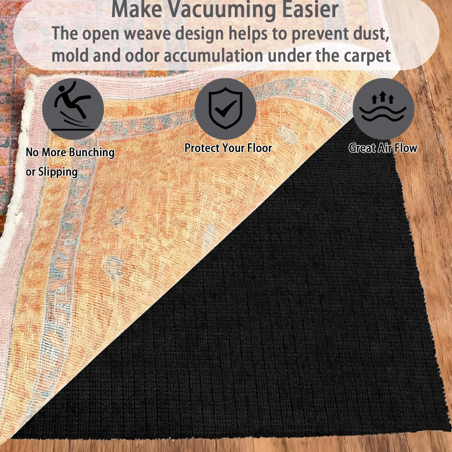 Tapis Antidérapant 65 x 170 cm Noir Facile à Couper et Laver pour Tiroirs Étagères Plateau Moquette