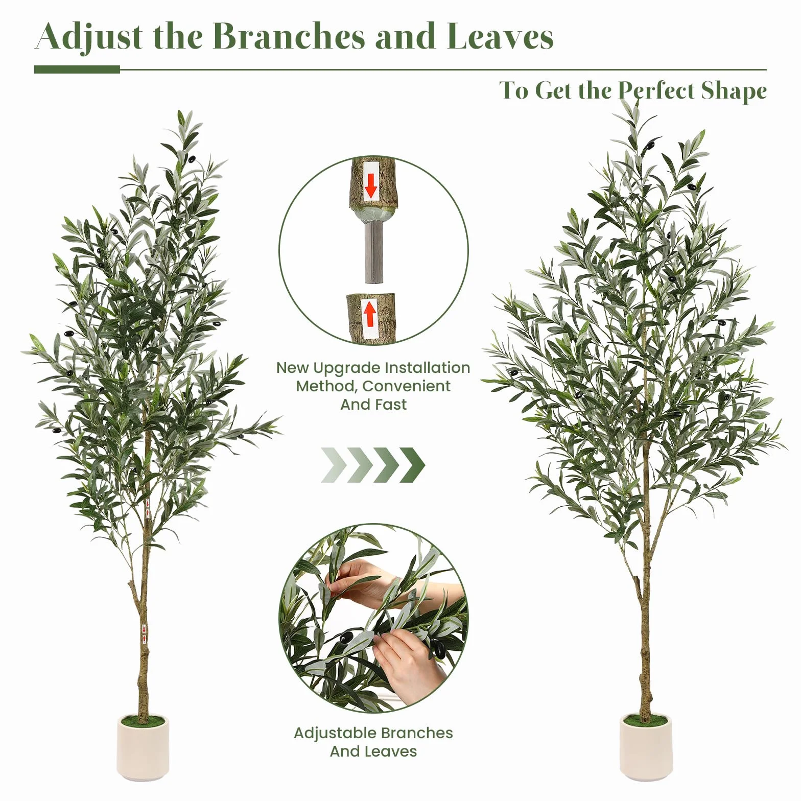Olivier Artificiel 180cm en Pot Blanc, Arbre Artificiel Intérieur Extérieur, Plante Verte Décoration Maison