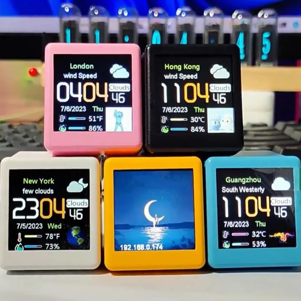 Intelligente Horloge de Station Météo WiFi avec Animations GIF, DéCoration de Bureau
