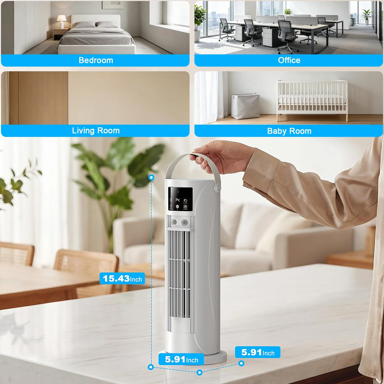 Climatiseur Mobile 4 en 1 Silencieux 28dB, Oscillation 120°, 4 Vitesses, Minuterie 8H, Blanc cassé