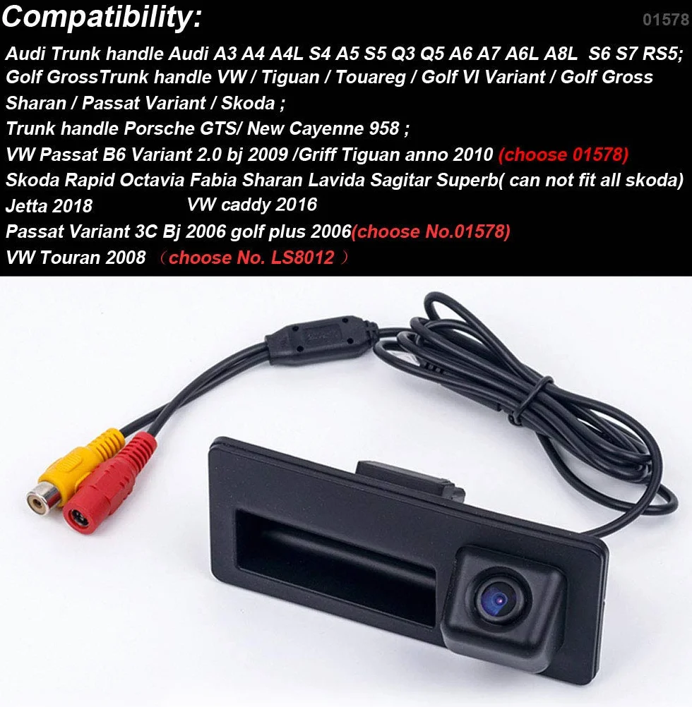 Kamera cofania, pomoc w parkowaniu, kolorowa kamera zamienna do Audi A3, A4L, S4, A5, S5, Q3, Q5, A6, A7, A6L, A8L, S6, S7, RS5, Golf, Tiguan, Touareg, Sharan, Passat, Sagitar, Skoda Rapid Octavia