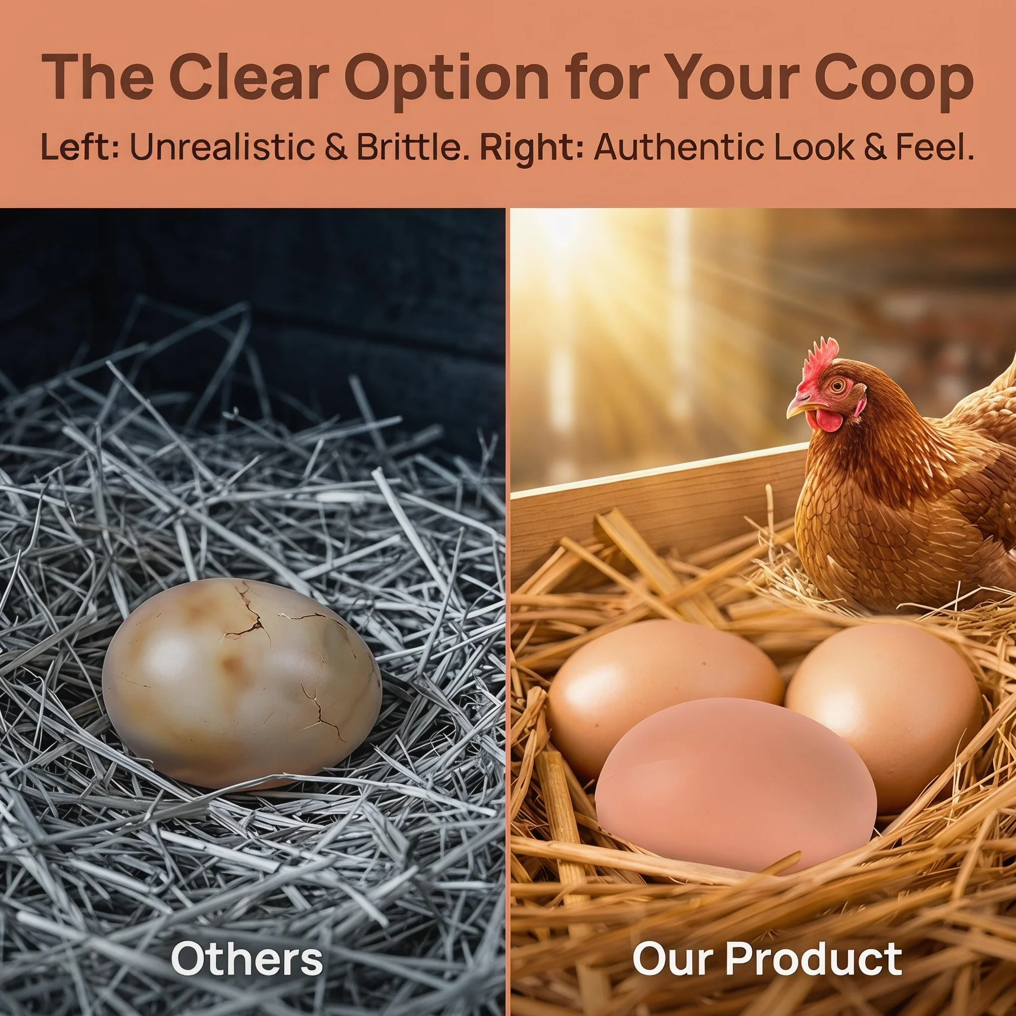 Fake Plastic Artificial Chicken Eggs 5.3cm 6PCS for Laying, Stop Eating Own Eggs, Home Decoration