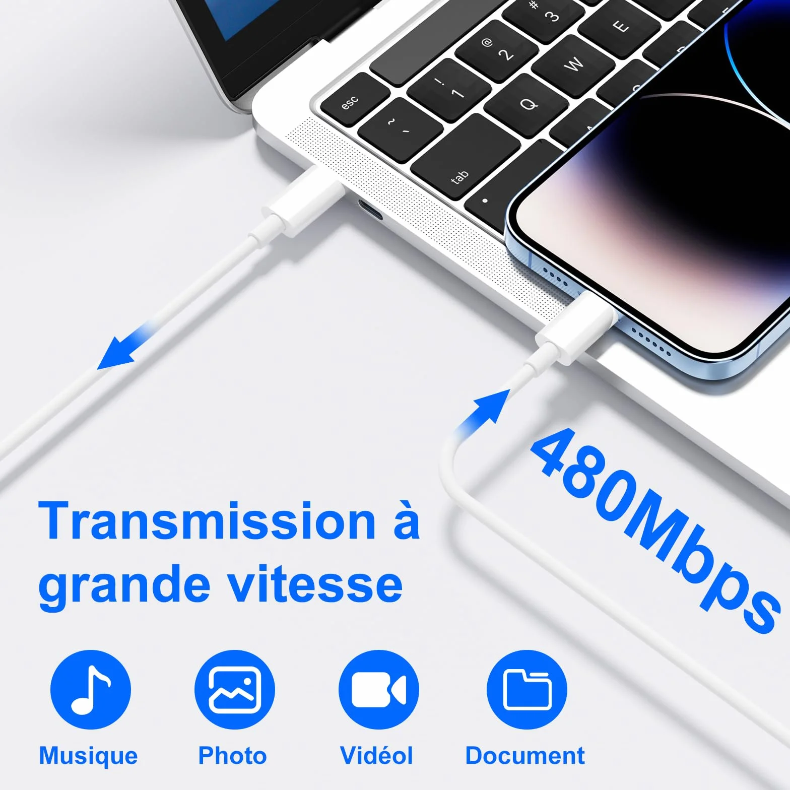 Câble iPhone USB C vers Lightning 2M 2Pack MFi Chargeur Rapide pour Apple iPhone 14 13 12 11 Pro Max Pro Plus XS XR X 8 7 SE iPad