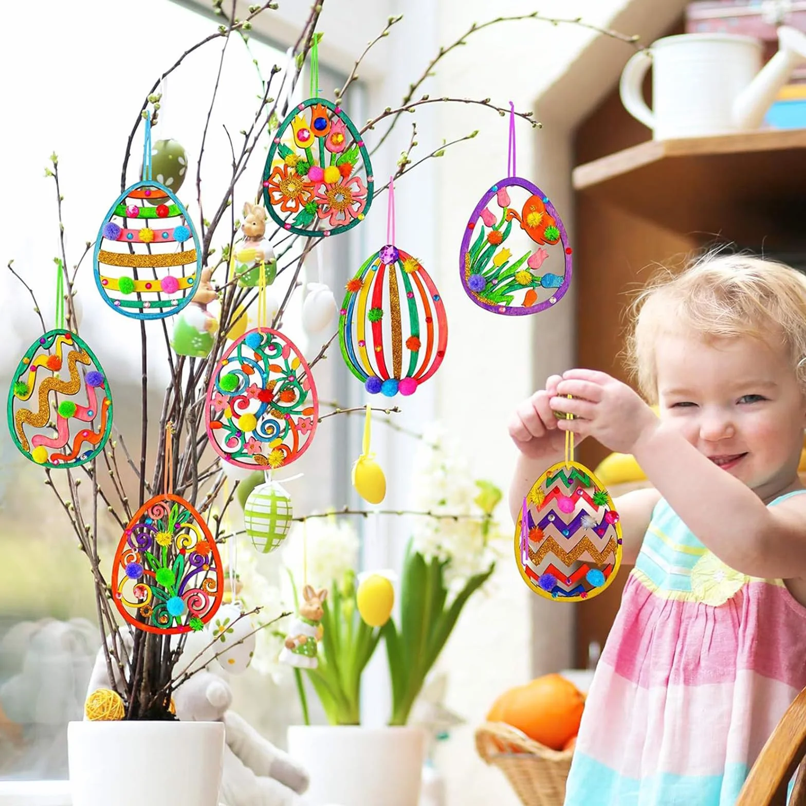 Bricolage Pâques Enfant 109 Pièces Oeufs à Décorer Bois Pendentif Cadeau Artisanal