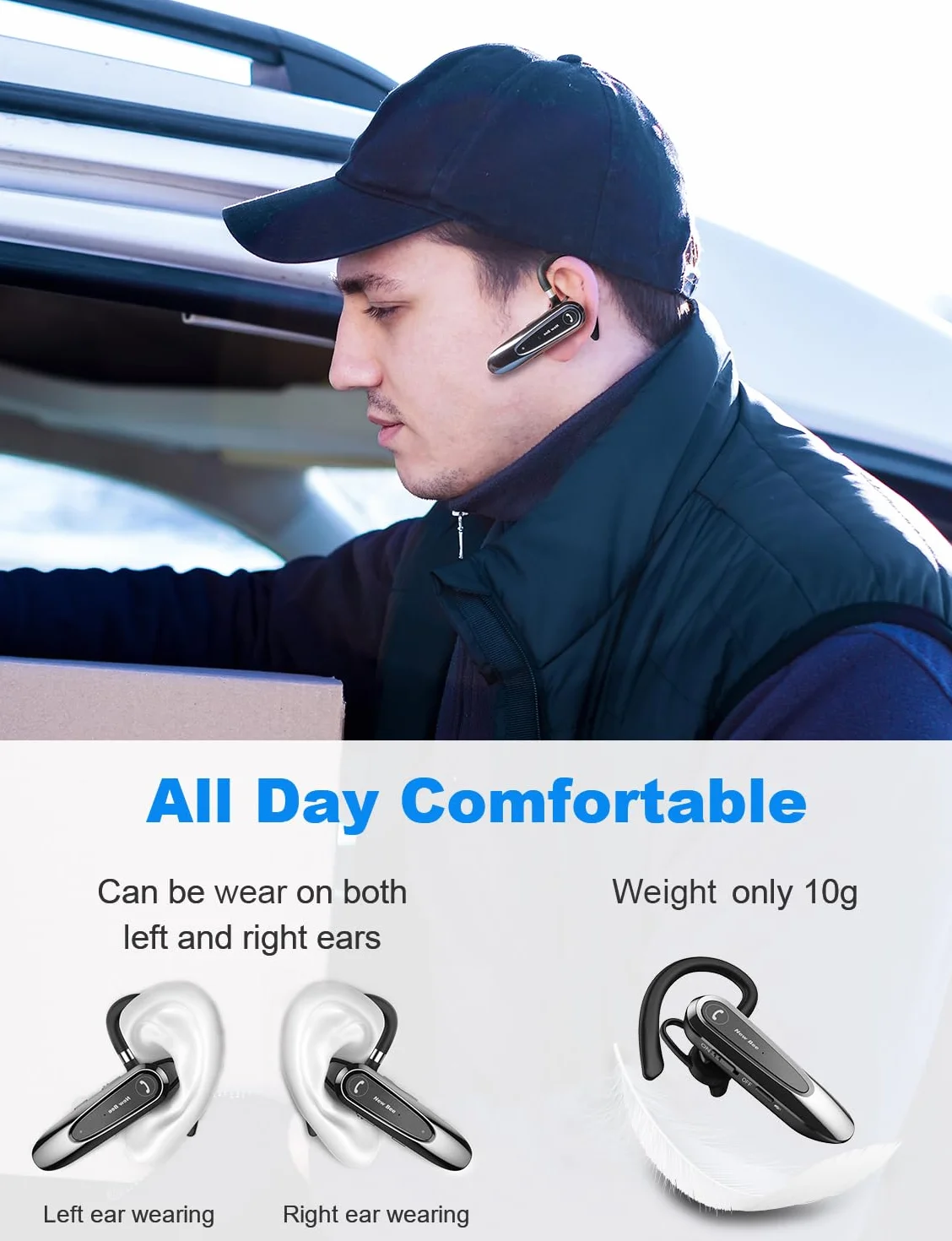New Bee Zestawy słuchawkowe Bluetooth z podwójnym mikrofonem V5.0 zestaw głośnomówiący Bluetooth z 25-godzinnym czasem rozmów mikrofonem wyciszenie połączenia dwóch urządzeń do iPhone'a, Androida i