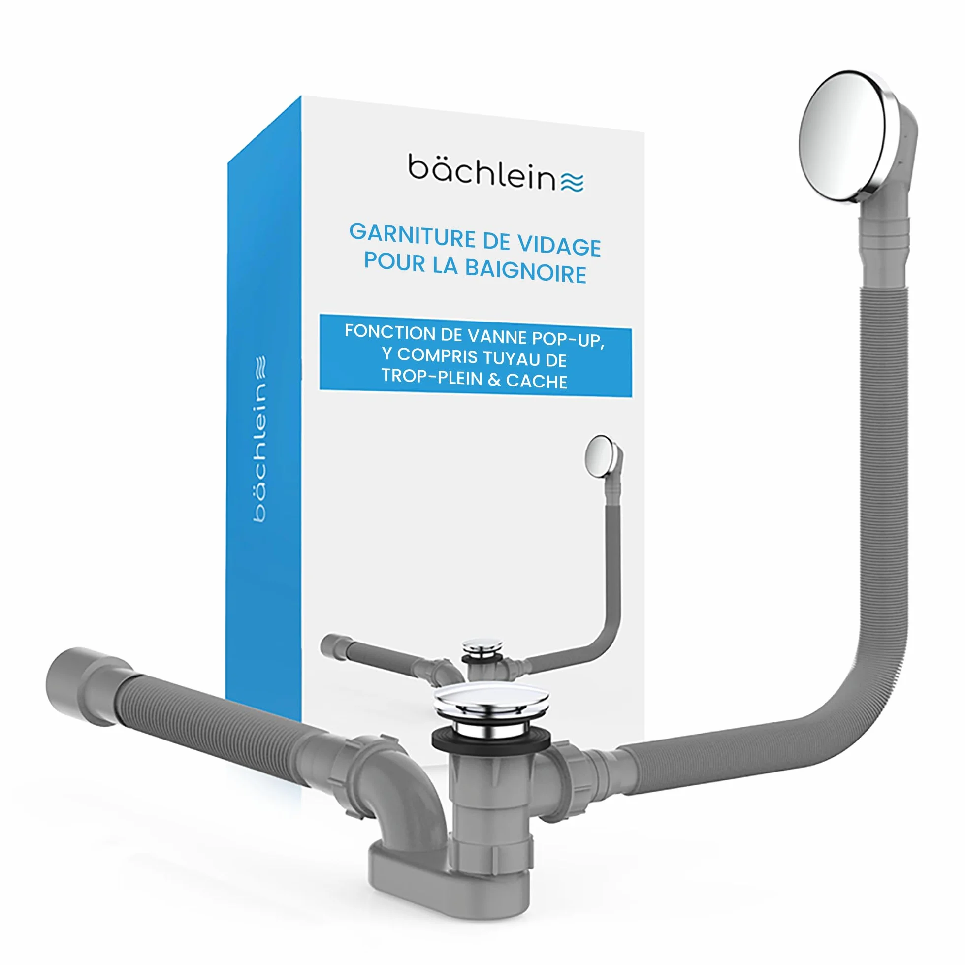 Bächlein Bonde pop-up pour baignoire avec tamis, kit complet trop-plein flexible et siphon